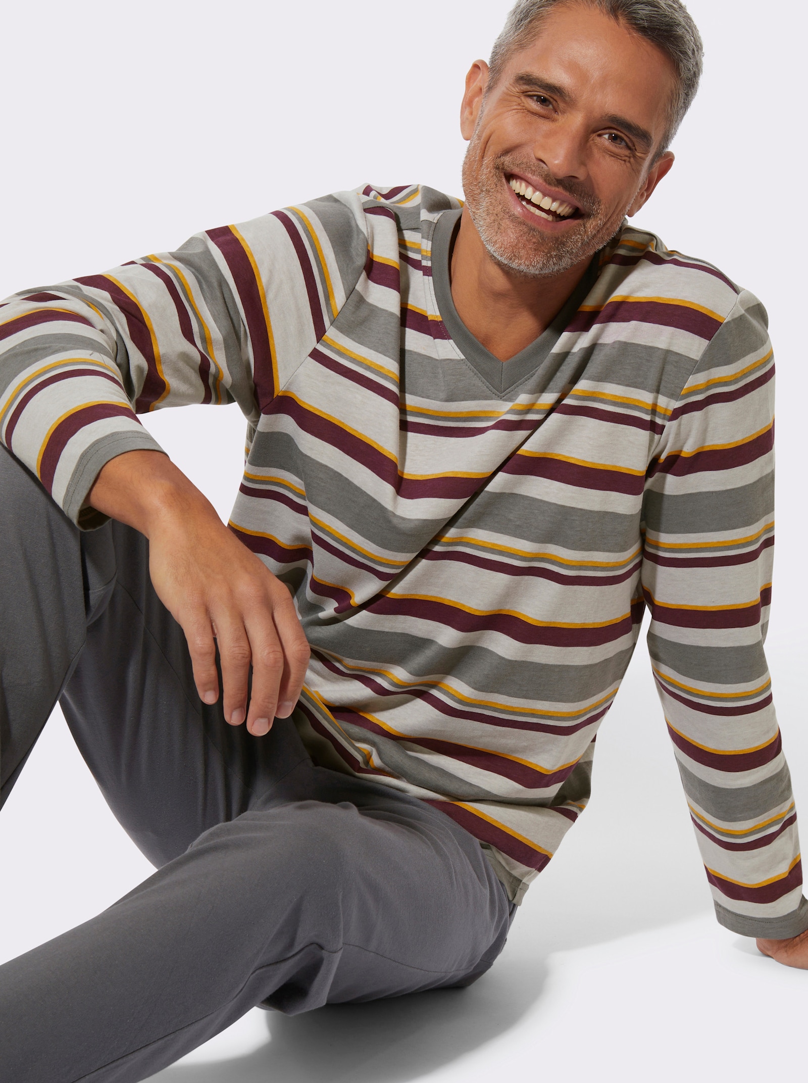 Pyjamas med randmönster - antracit-ljusgrå-randig