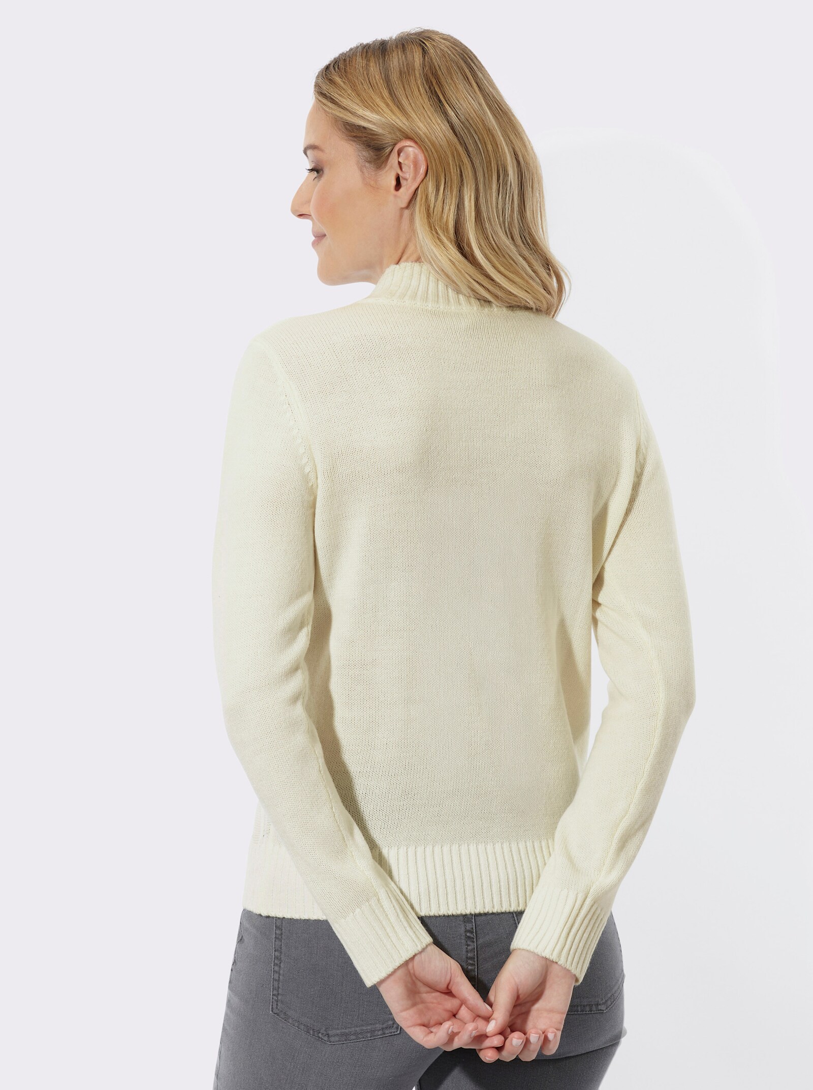 Stehkragenpullover mit Strukturmuster - ecru