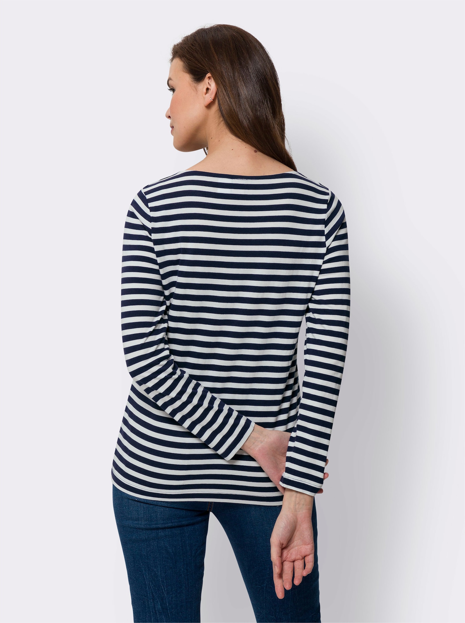 heine Ringelshirt in Baumwoll-Modal-Mix - marine-ecru-gestreift