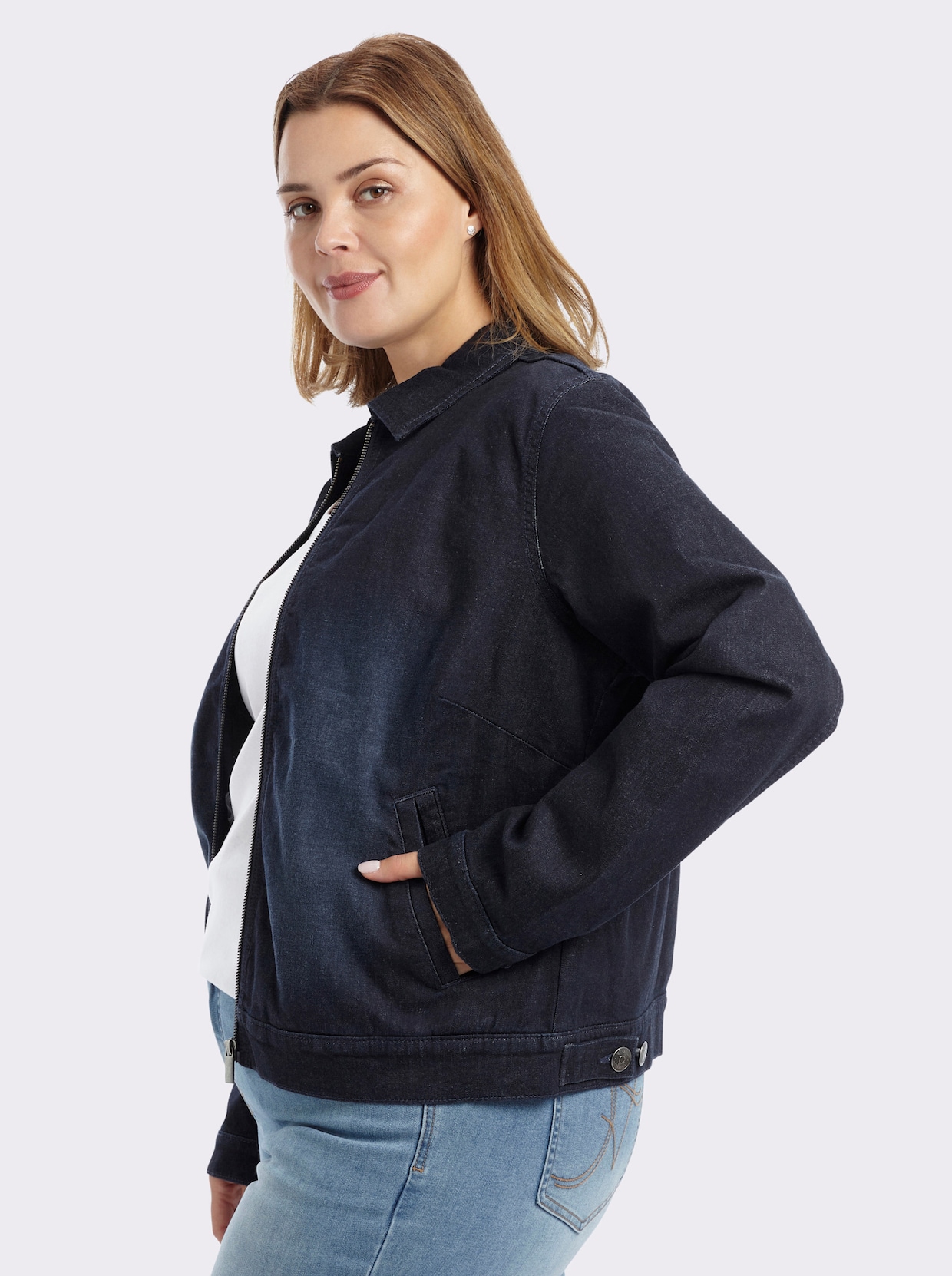 sheego Jeansjacke in Blousonform - dark blue