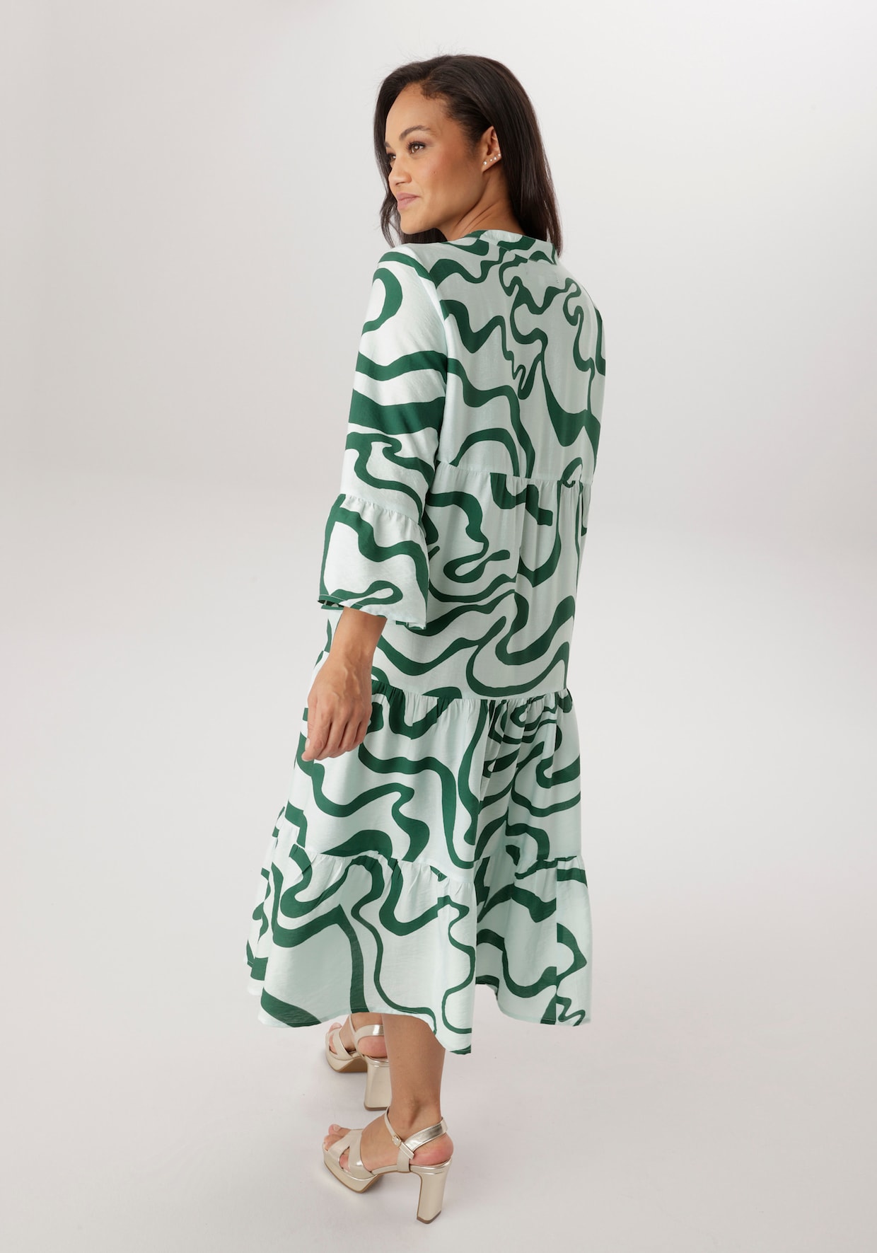 Aniston PLUS Midikleid - grün-weiß