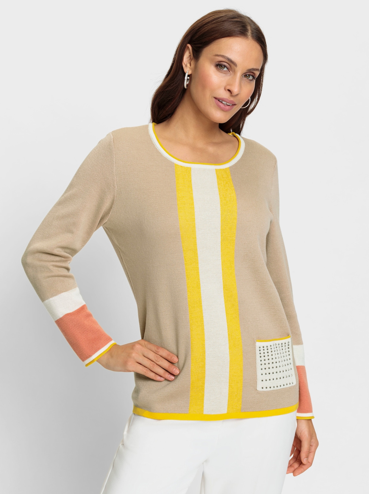 Pullover - beige/champagne gedessineerd