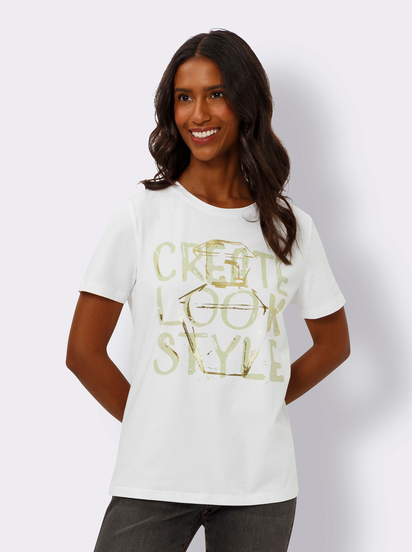 heine Rundhalsshirt mit Folien-Schriftzug - weiß