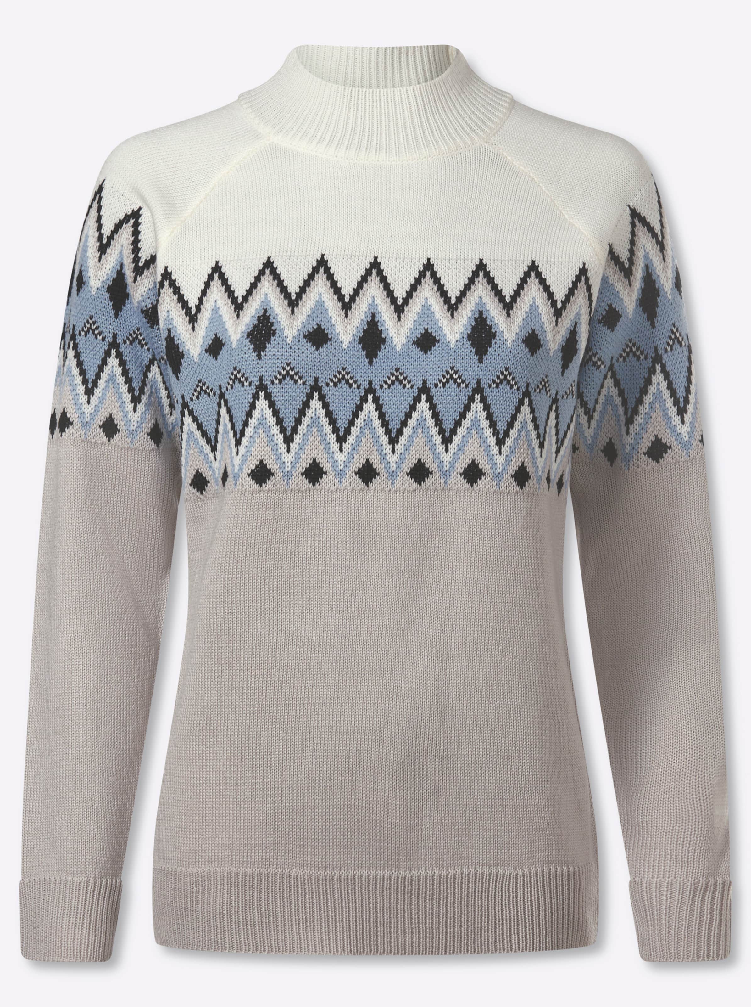 Classic Basics Damen Grigio Chiaro/La Luce Blu Stehkragenpullover "Langarm-Pullover", Gr. 56, Beige (Hellgrau, Eisblau, Gemustert), 100% Polyacryl, Gemustert, Mehrfarbig, P... - Bild 2