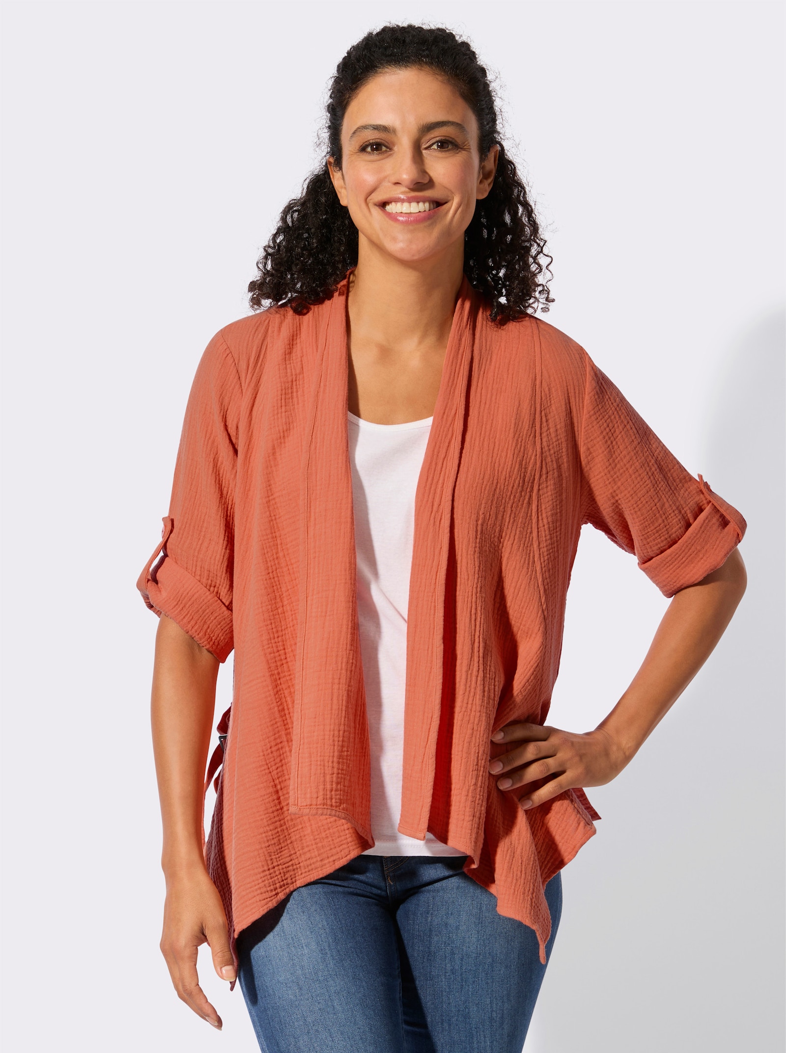 Blusenbolero mit Krempelärmeln - papaya