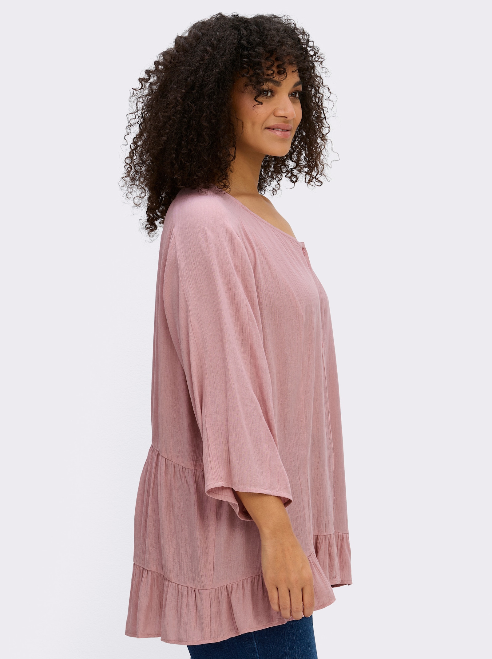 sheego Crinklebluse mit Volant am Saum - hortensie