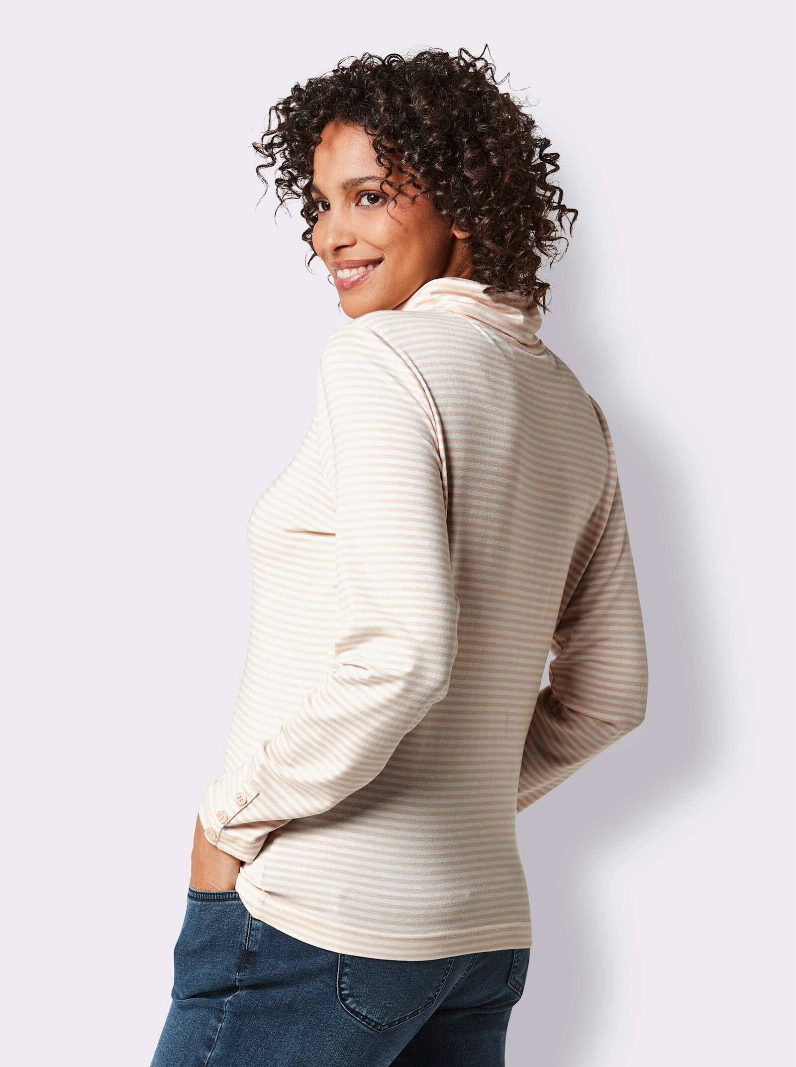 CREATION L PREMIUM Rollkragenshirt im Ringel-Dessin - elfenbein-ecru-geringelt