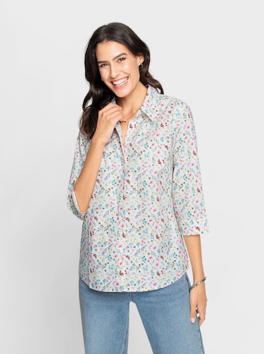 Hemdbluse mit schimmernden Knöpfen - ecru-bedruckt