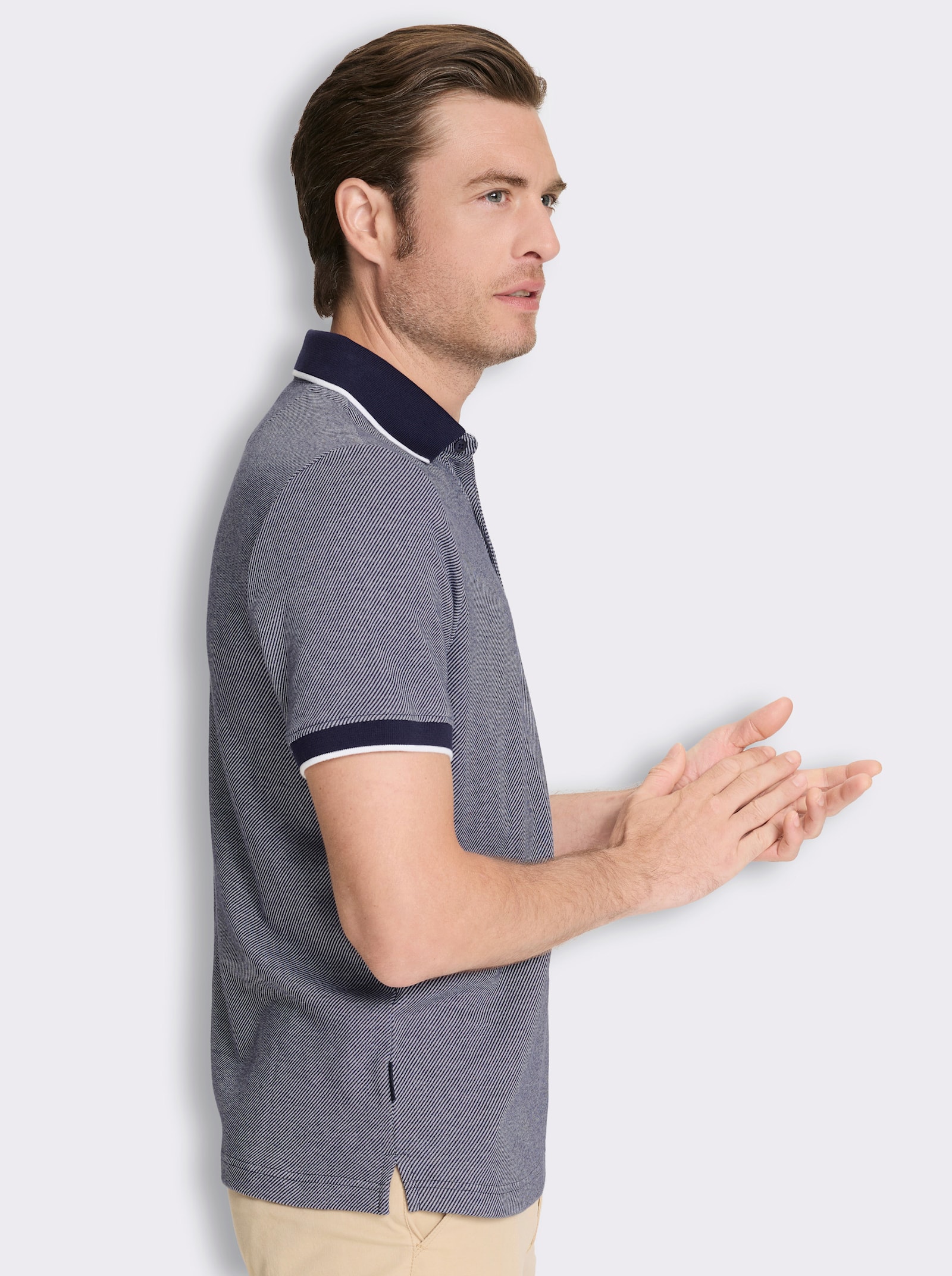 Marco Donati Kurzarmshirt in Jacquard-Qualität, mit Modal - marine-gestreift