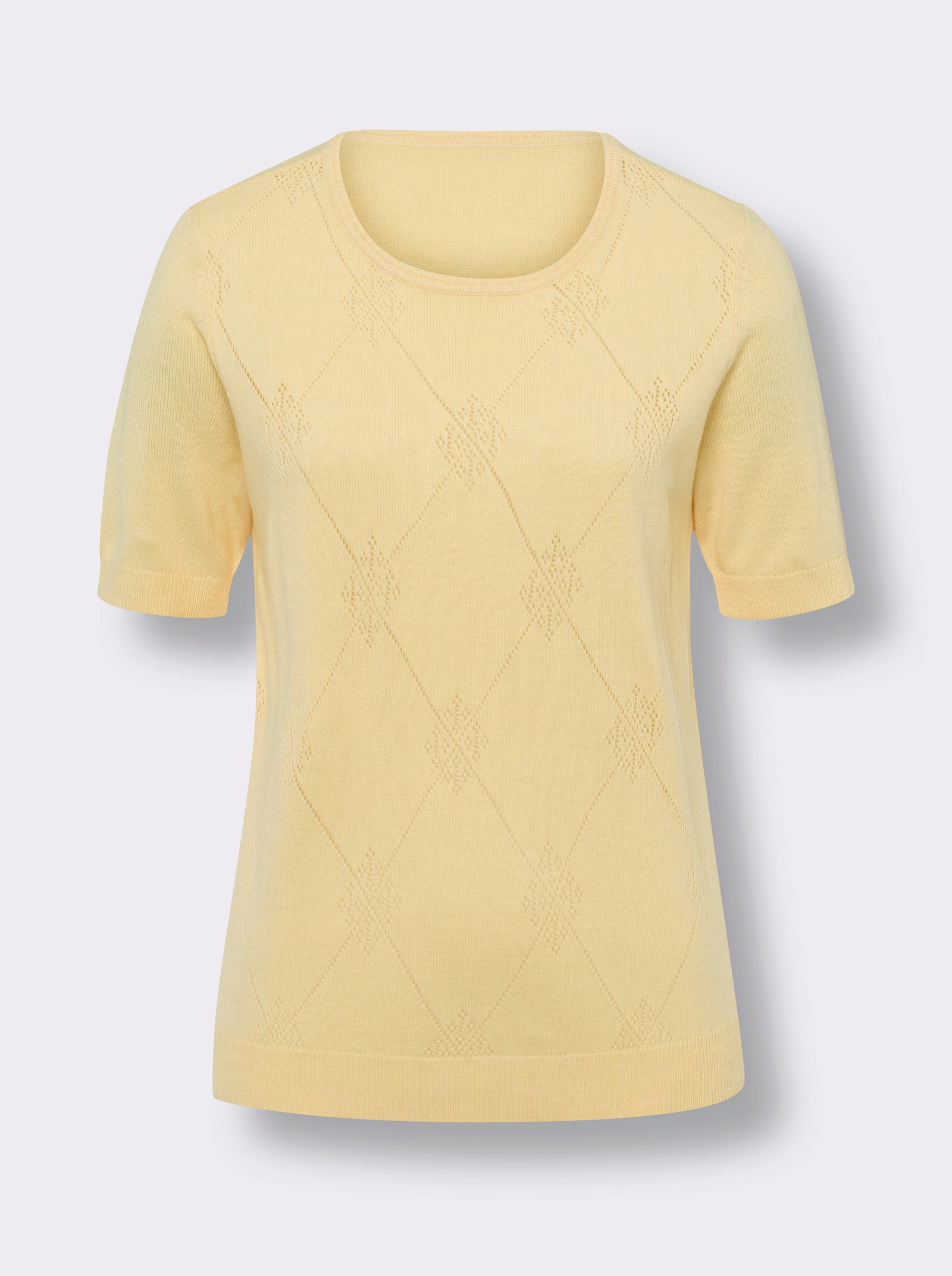 Ajourpullover mit kurzen Ärmeln - vanille