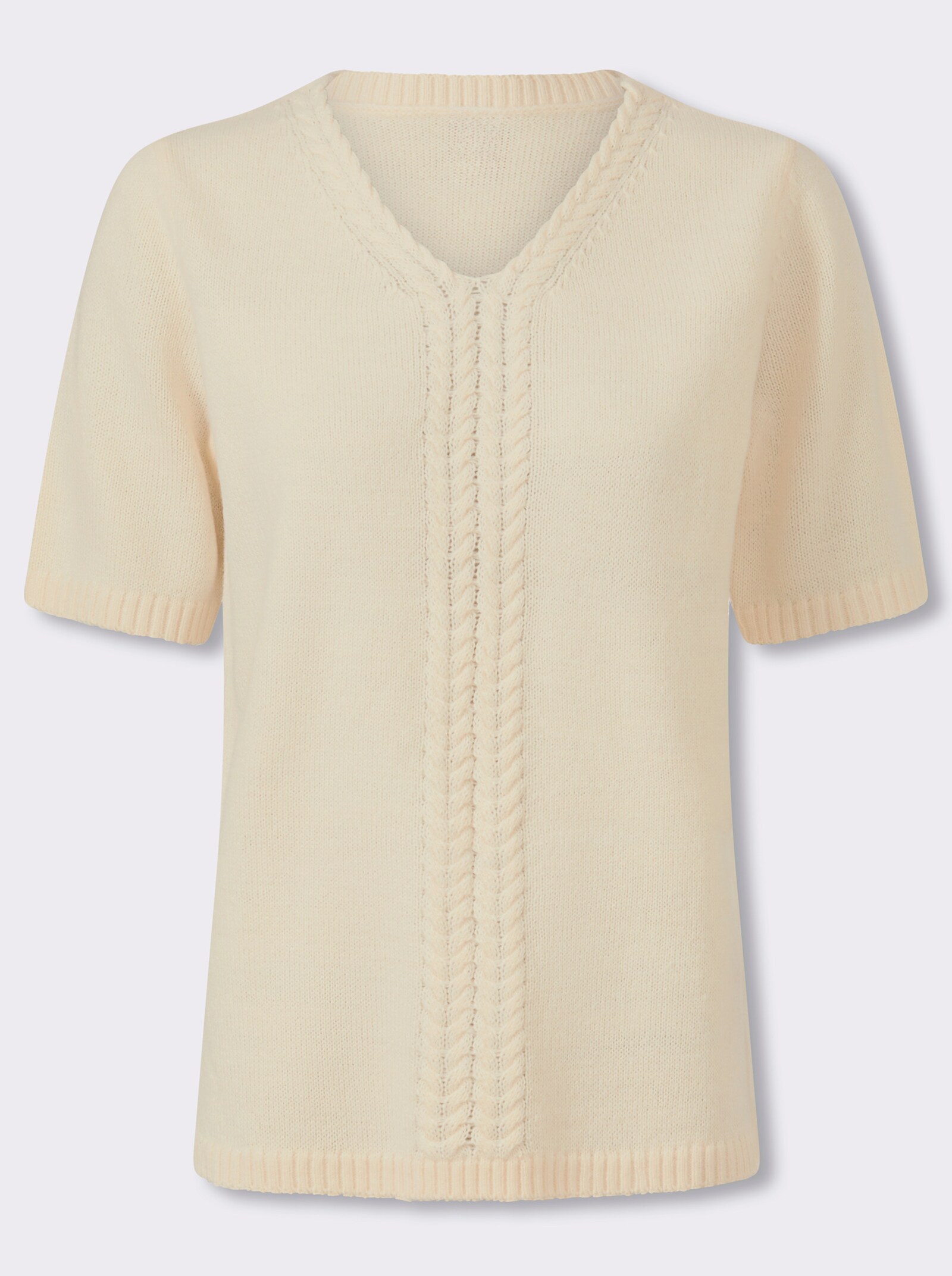 V-Ausschnitt-Pullover mit Ripp-Abschlüssen - champagner