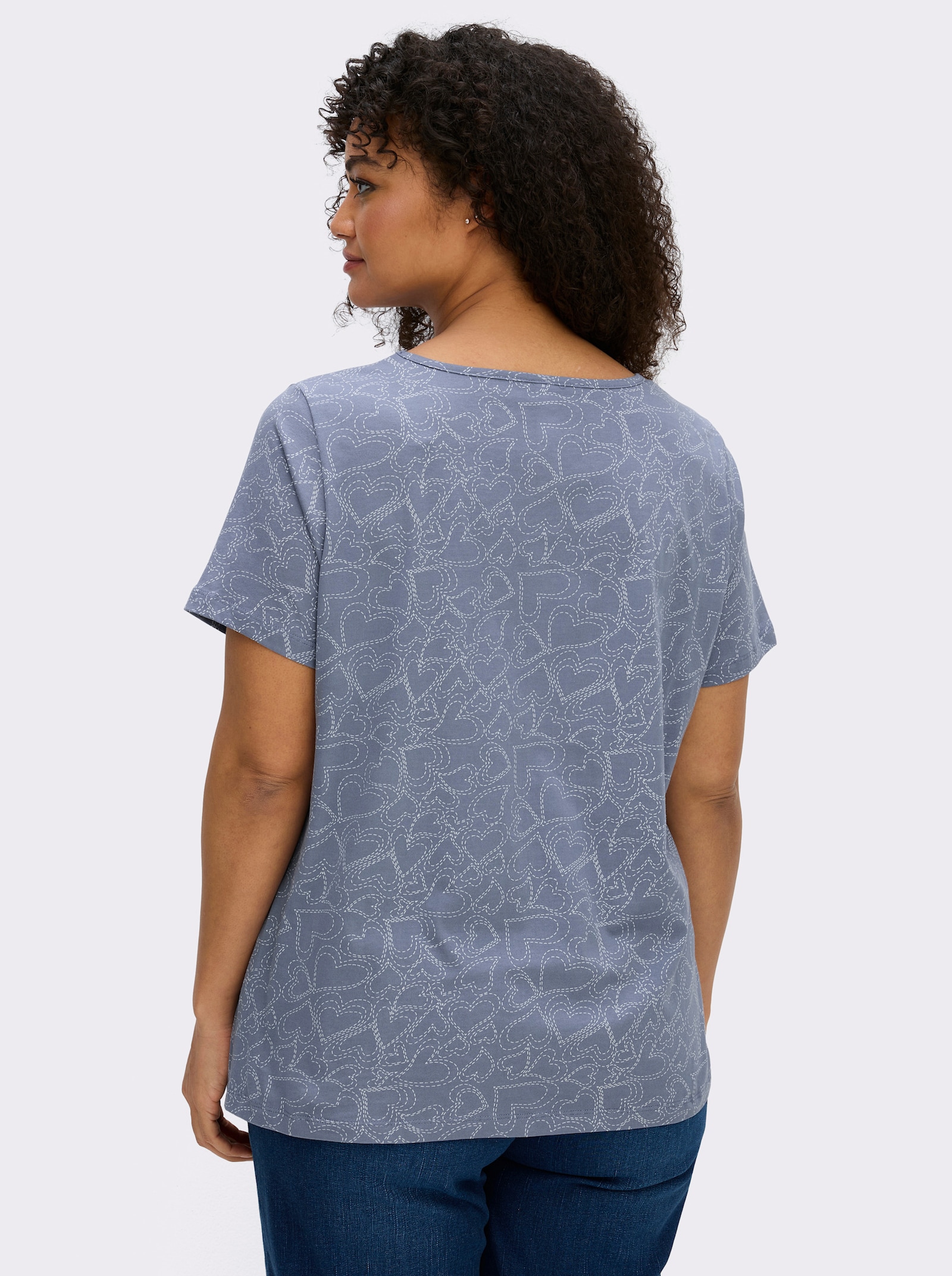 T-Shirt mit Herzchen-Dessin - taubenblau-bedruckt