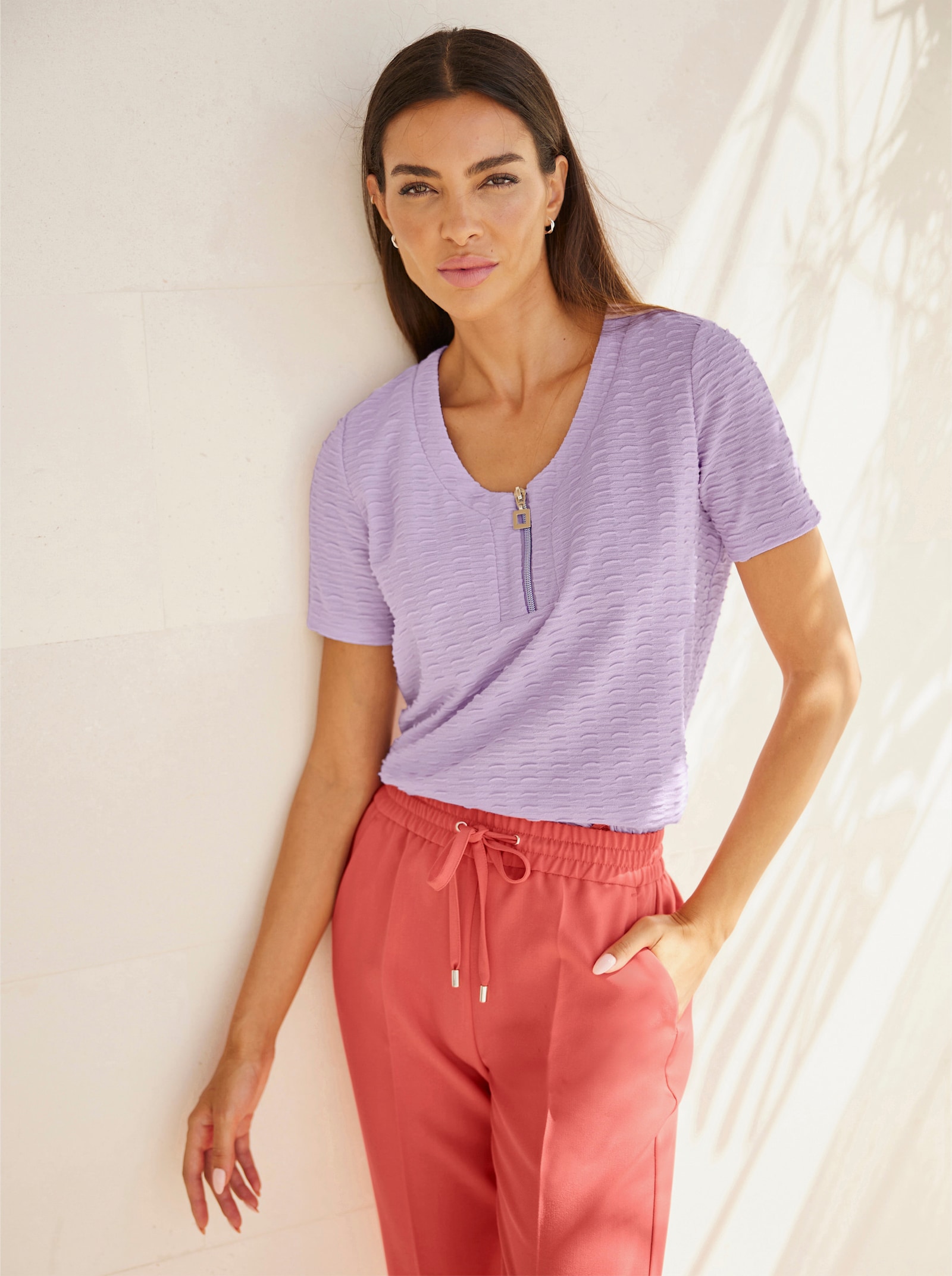 heine Kurzarmshirt mit Oberflächen-Struktur - flieder