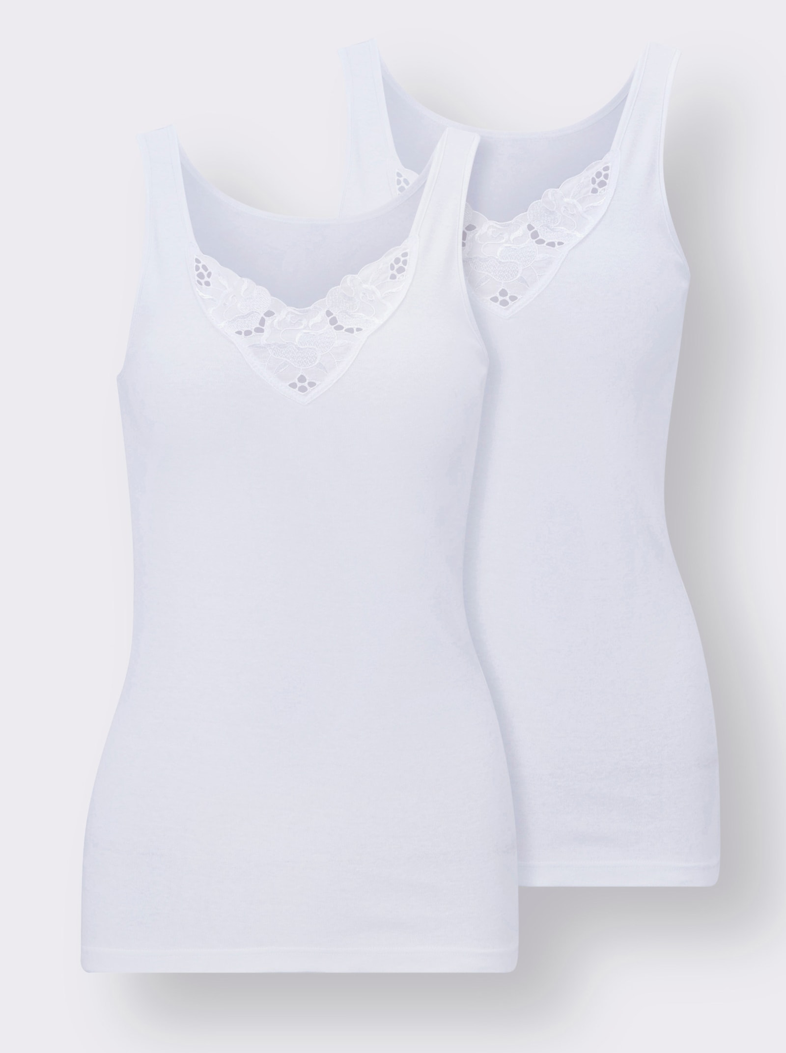 wäschepur Achselhemd mit Batist-Motiv - weiß