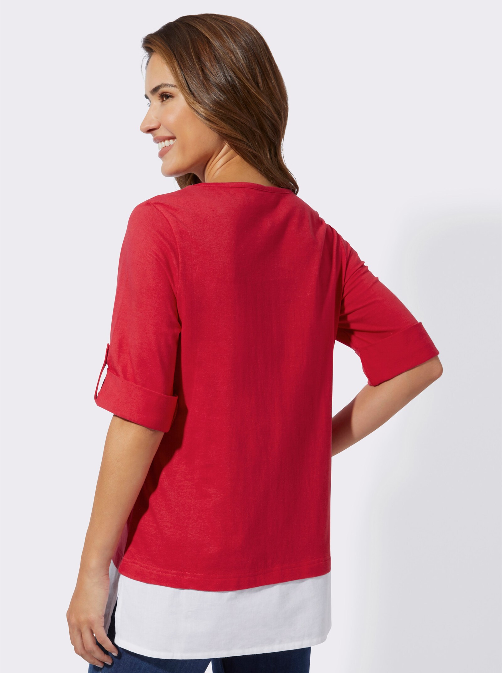 2-i-1-topp med blommigt tryck - jordgubbe-vit