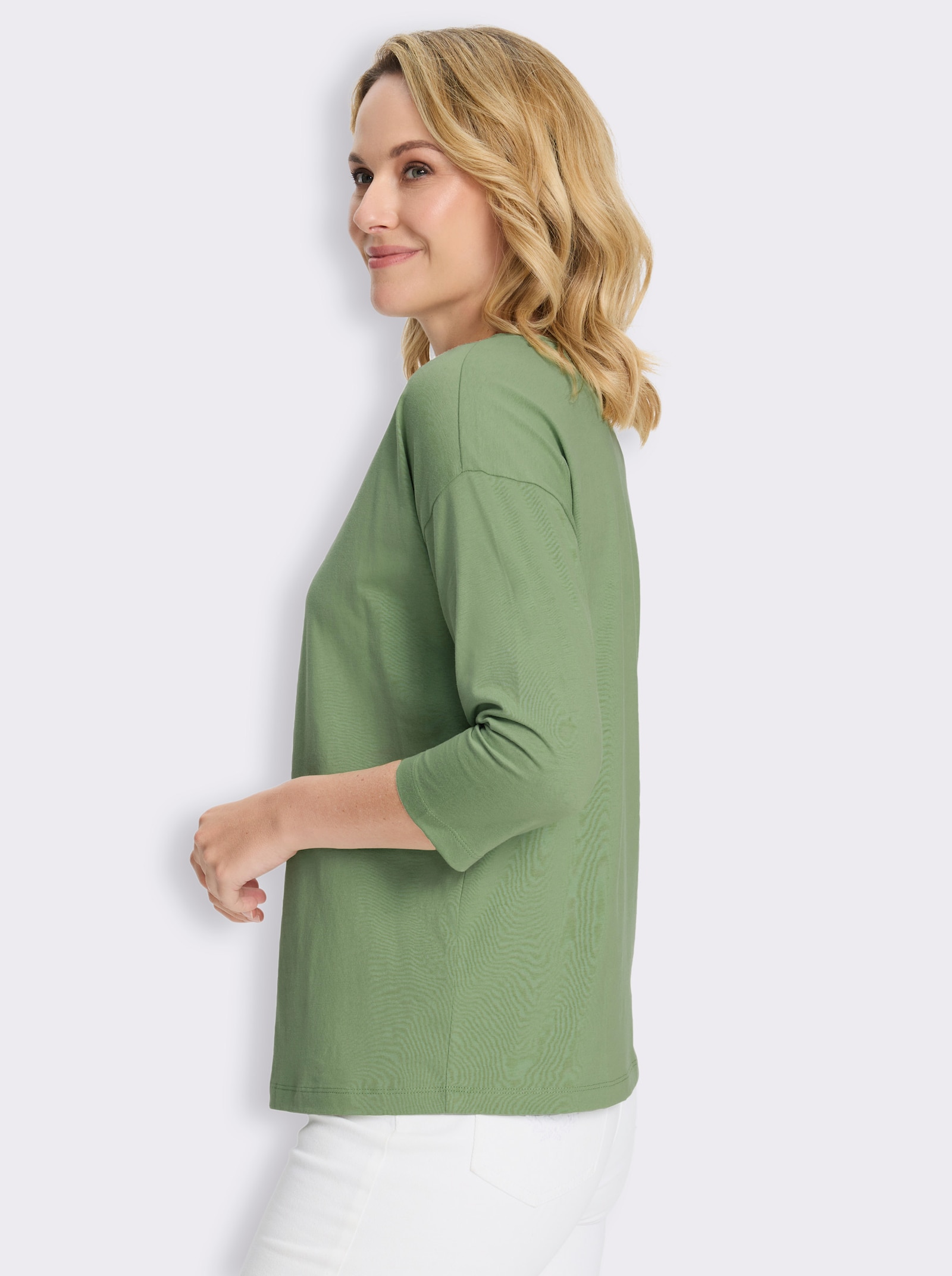 3/4-Arm-Shirt in Baumwoll-Qualität - eucalyptus