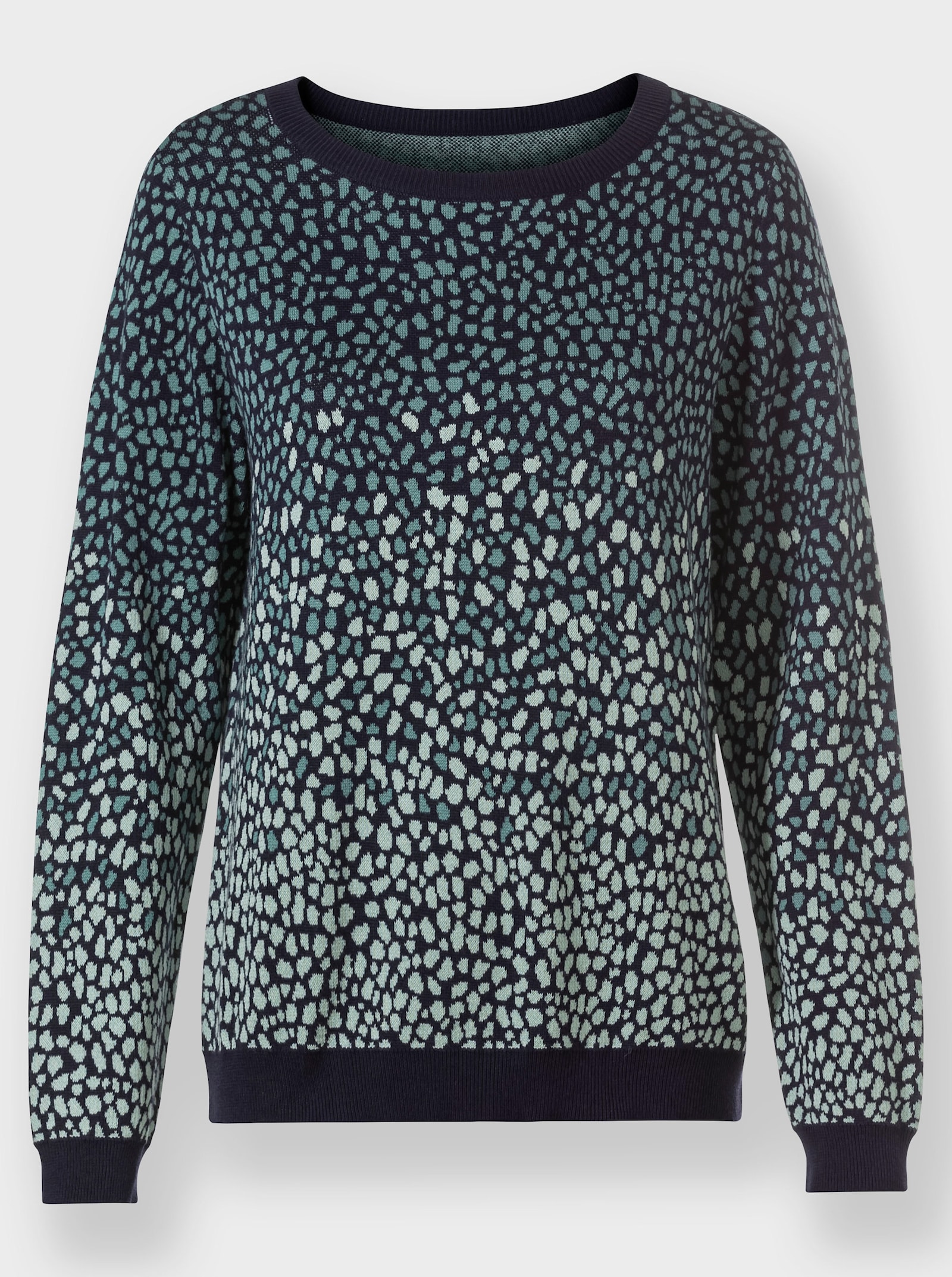  Rundhalspullover in Jacquard-Qualität - marine-jade-gemustert
