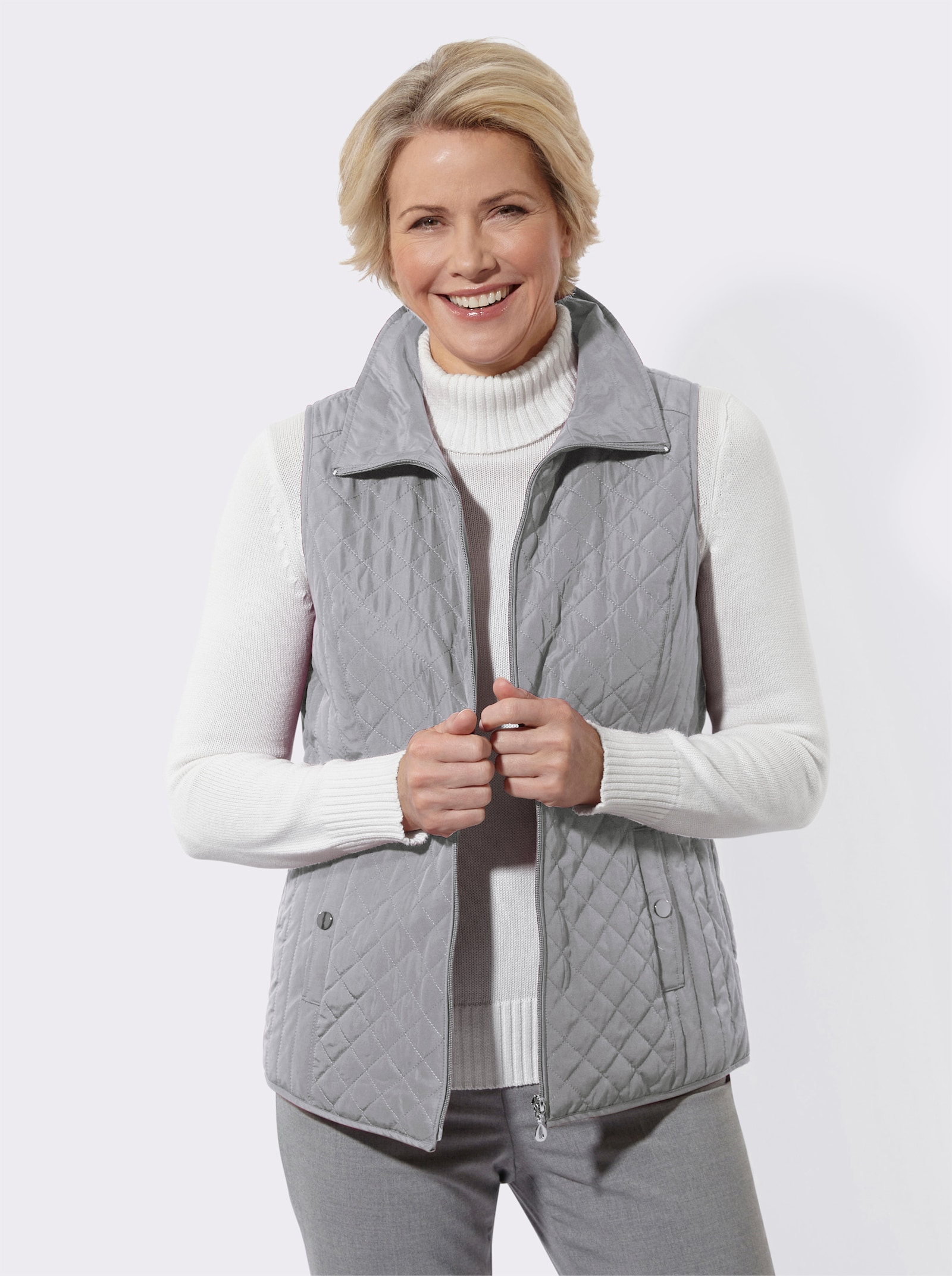 Steppweste mit 2 Taschen - steingrau
