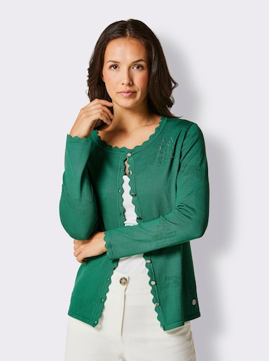 CREATION L PREMIUM Ajourstrickjacke mit 55% Seide - grün