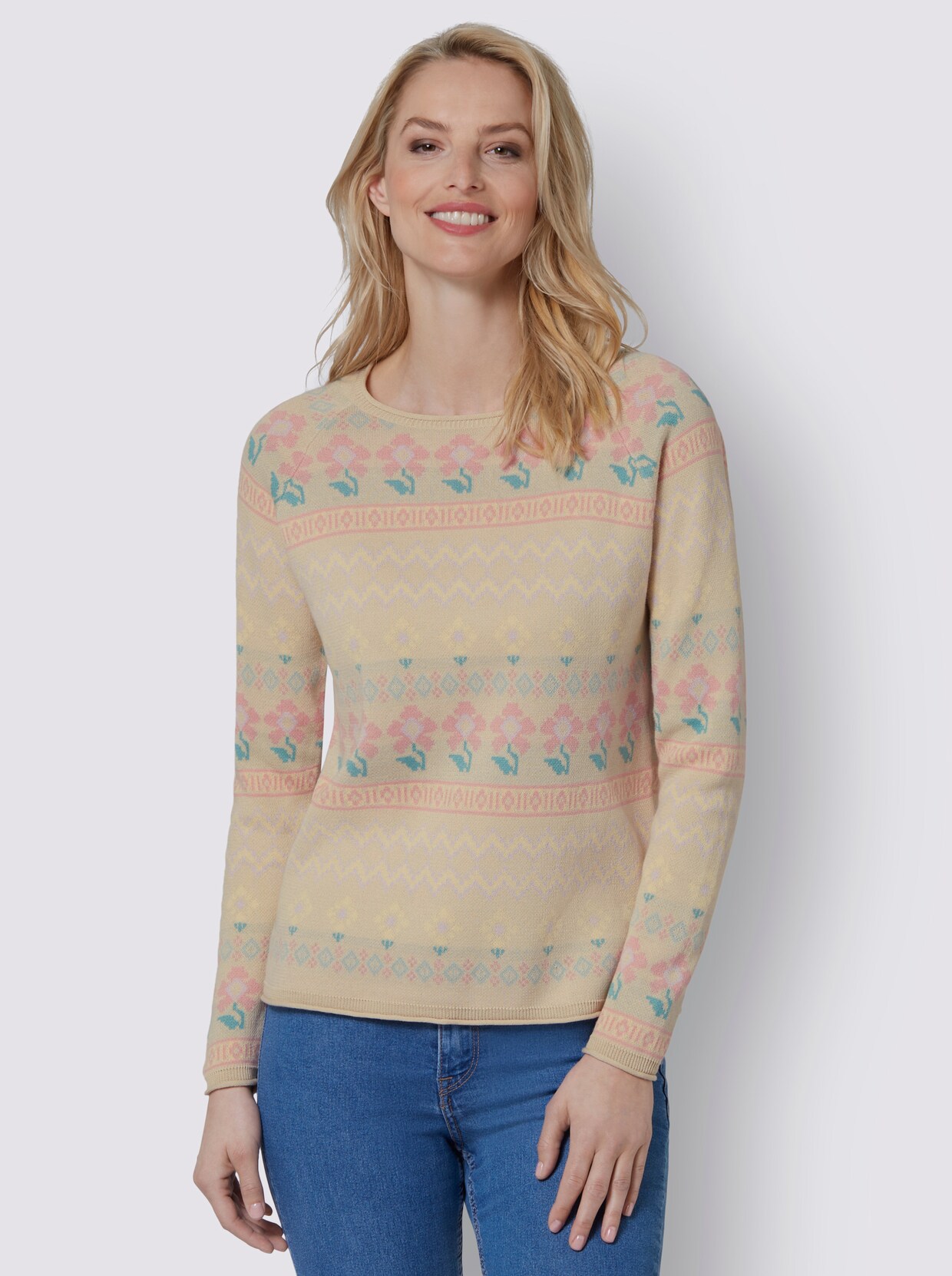 Jacquardpullover - sand-gemustert