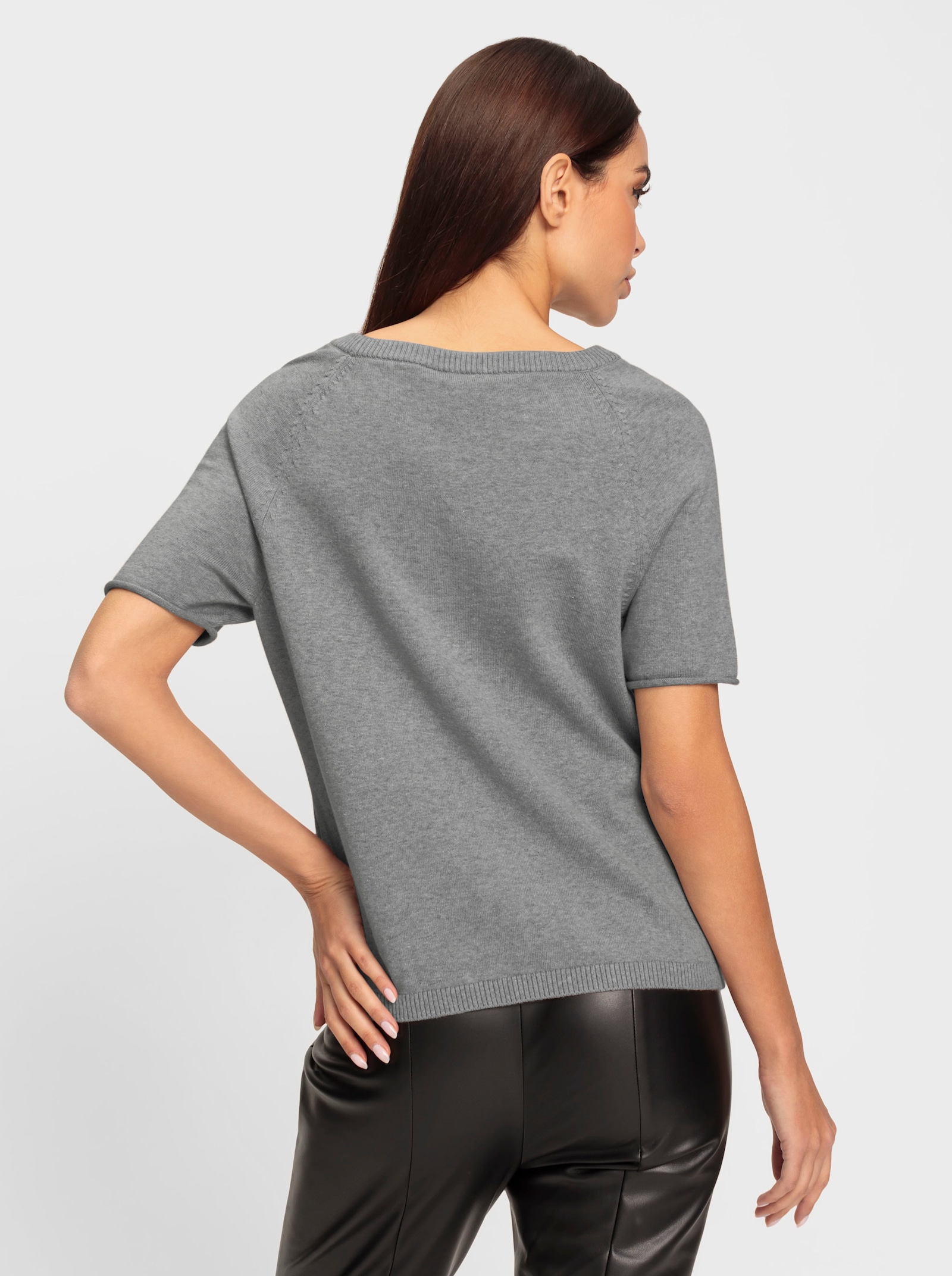 heine Rundhalspullover mit aufgesetzter Brusttasche - steingrau-meliert