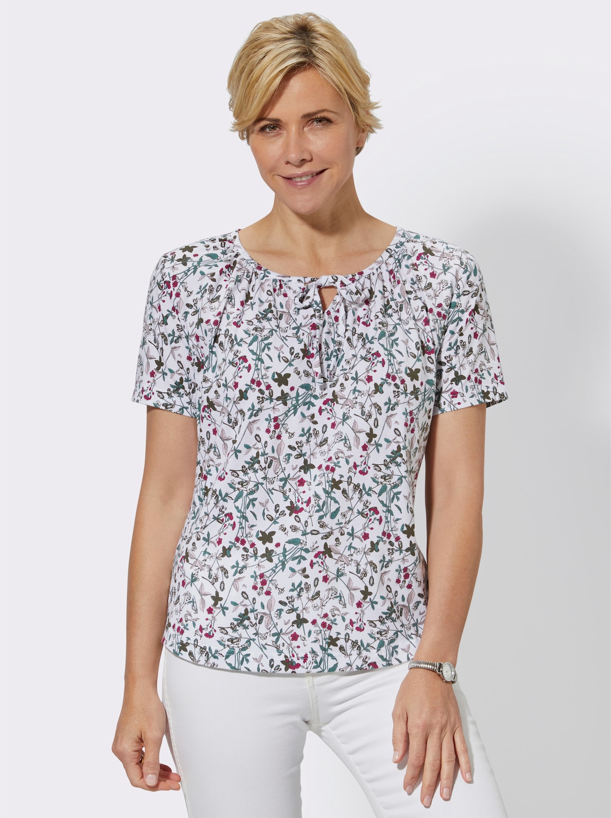 Shirt met ronde hals - wit geprint