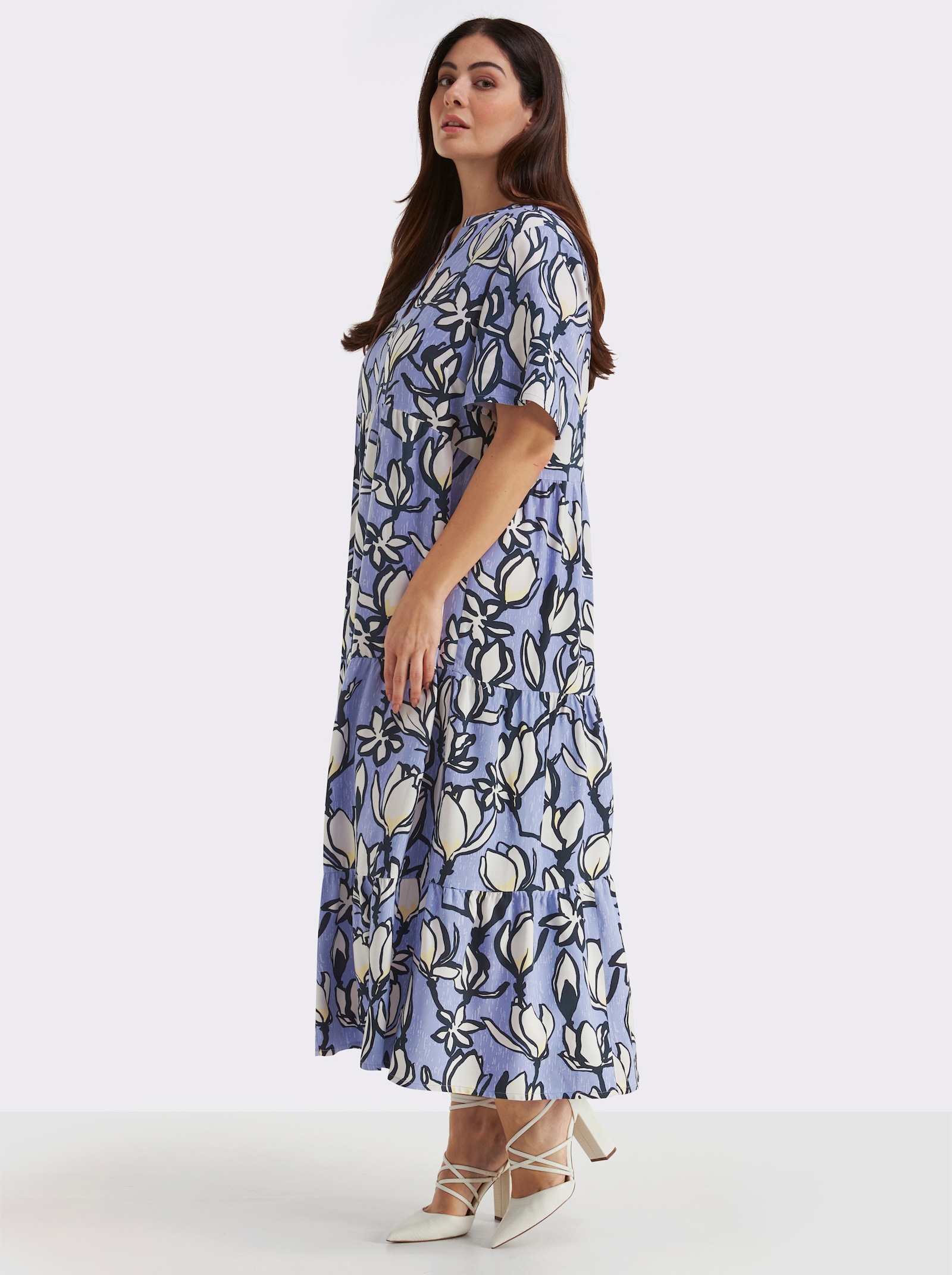 sheego A-Linien-Kleid mit Volants - flieder-ecru-bedruckt