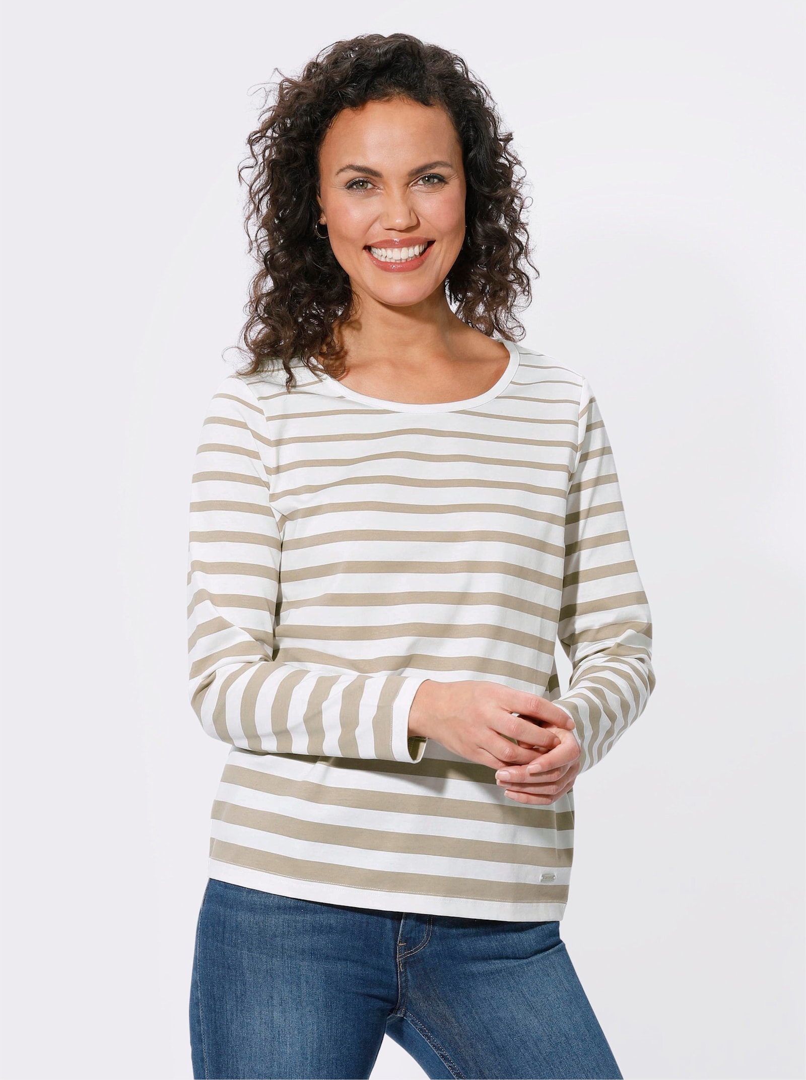 Ringelshirt mit Rundhals-Ausschnitt - sesam-ecru-geringelt