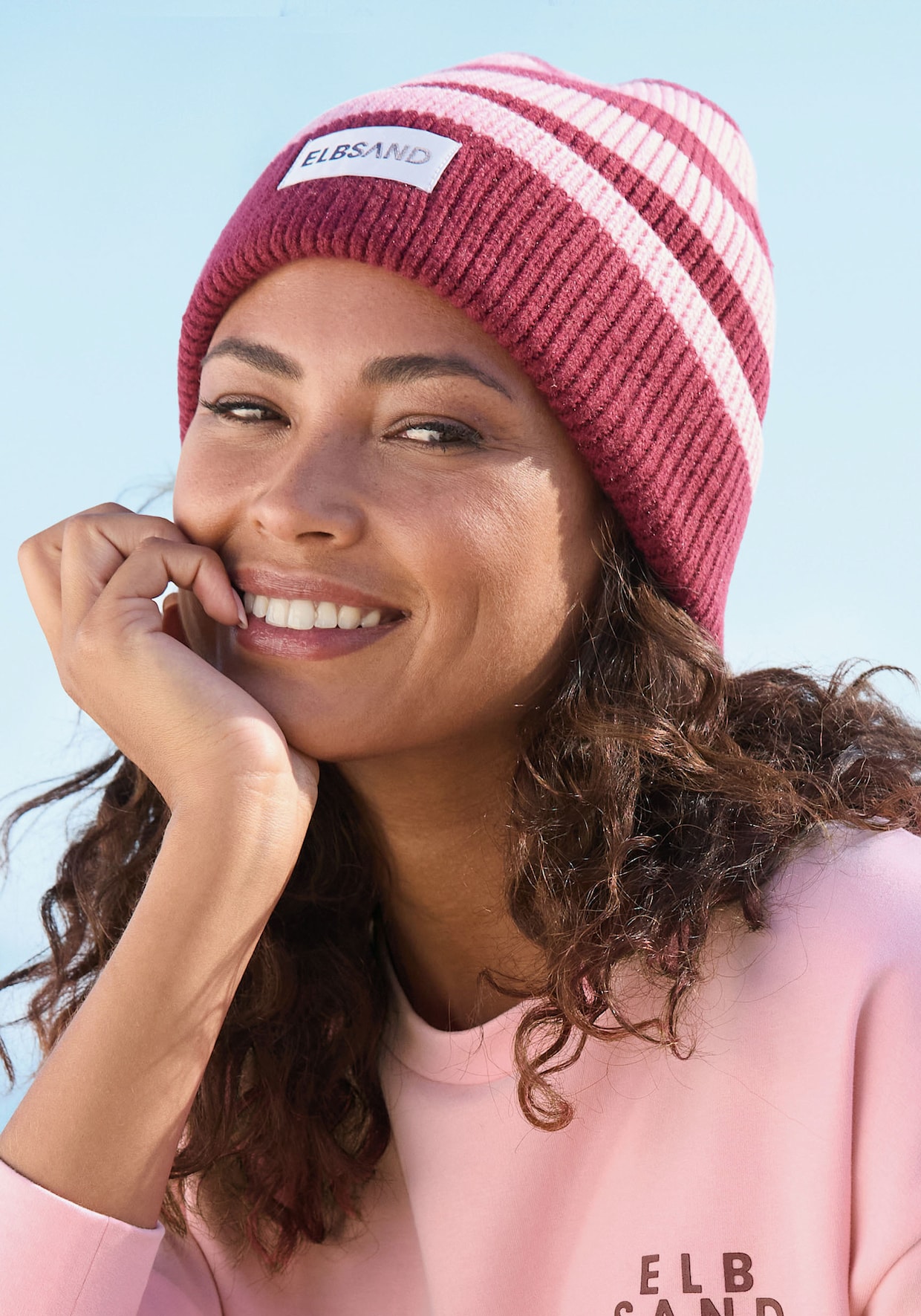 Elbsand Strickmütze - rosé-weinrot