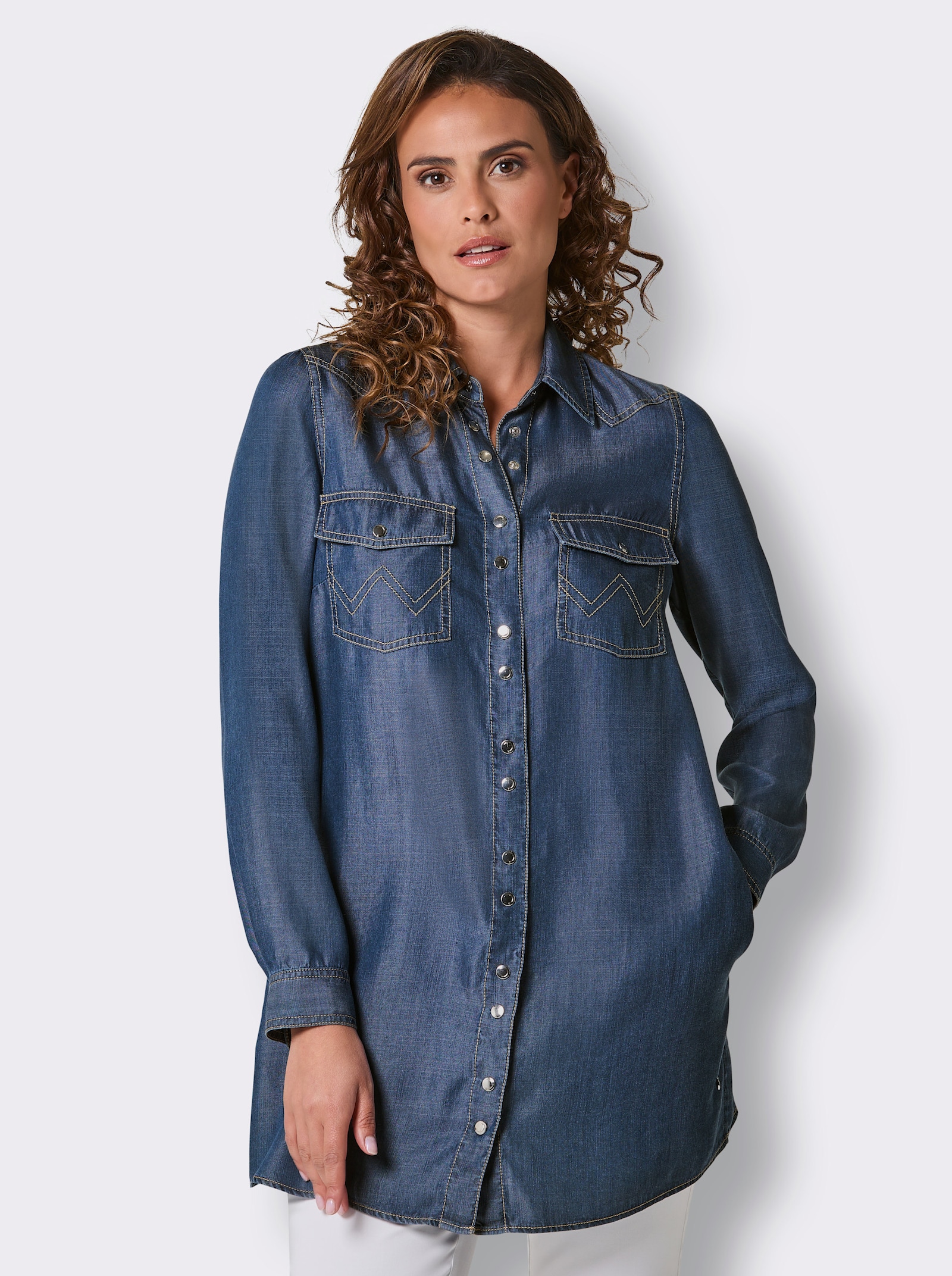 CREATION L PREMIUM Longbluse mit Druckknöpfen - blue-bleached