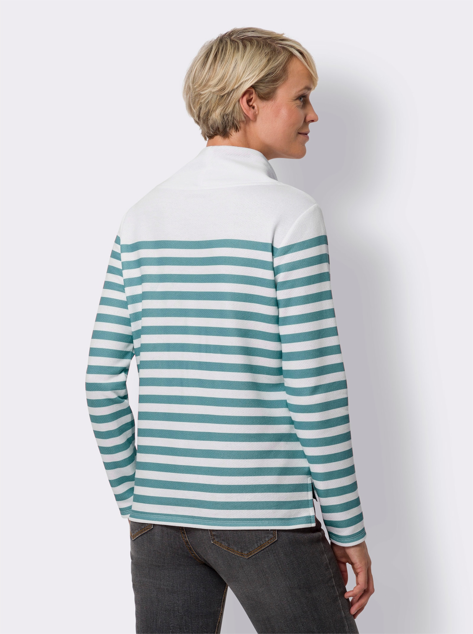 Sweatshirt im Marine-Stil - weiss-ozean-geringelt