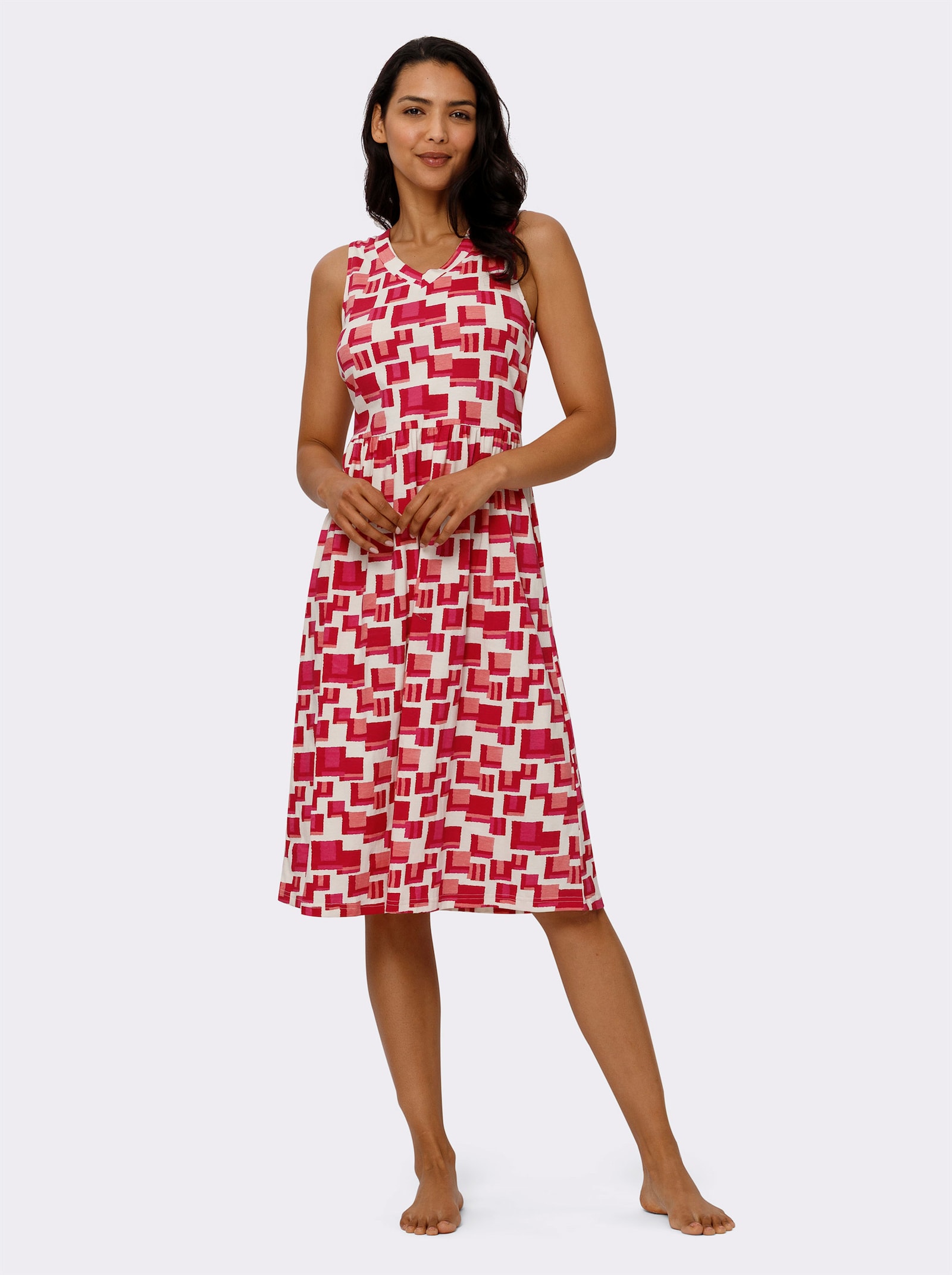 Sommerkleid in A-Form - champagner-pink-bedruckt