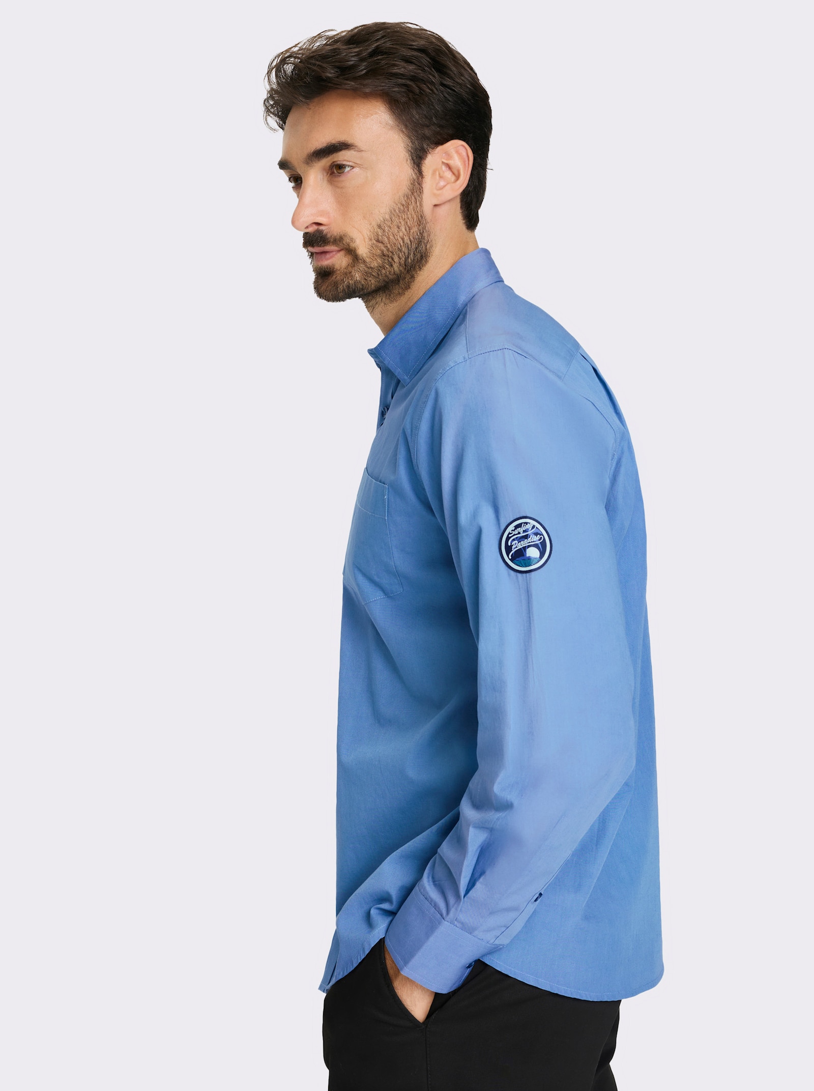 Catamaran Langarmhemd mit Patch am Ärmel - mittelblau