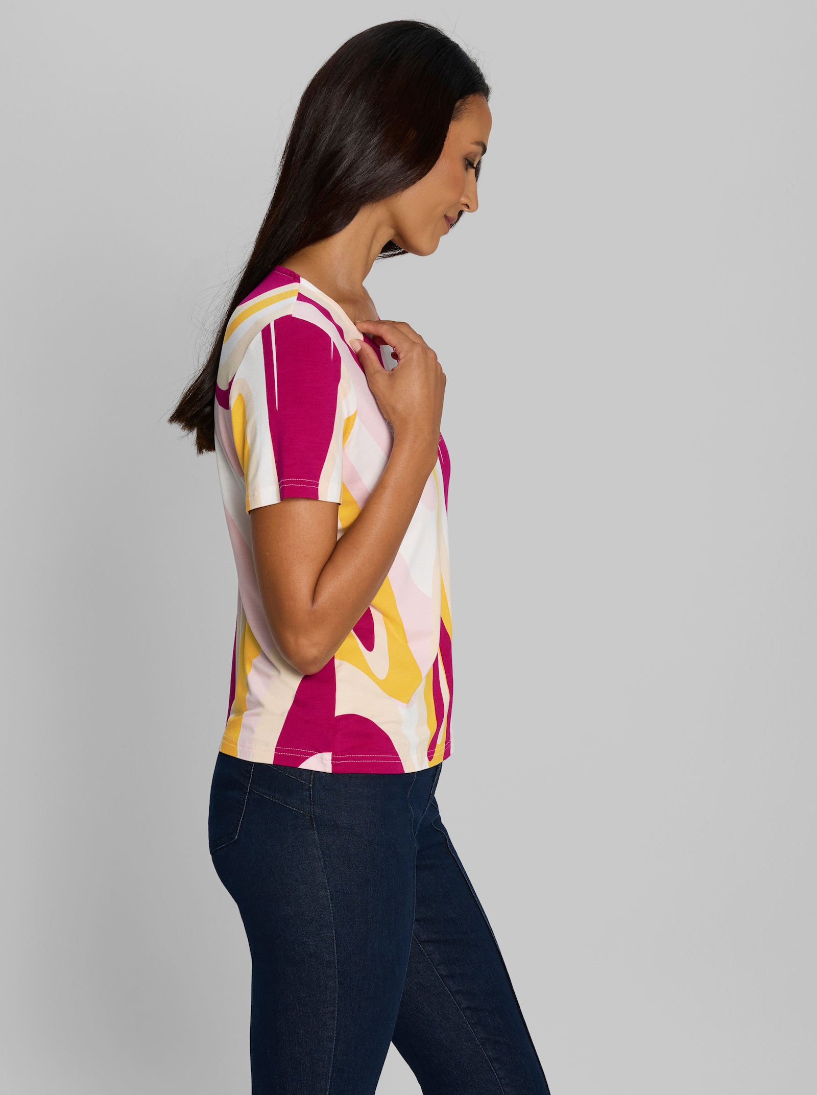 heine Kurzarmshirt mit Grafikprint - pink-sonnengelb-gemustert