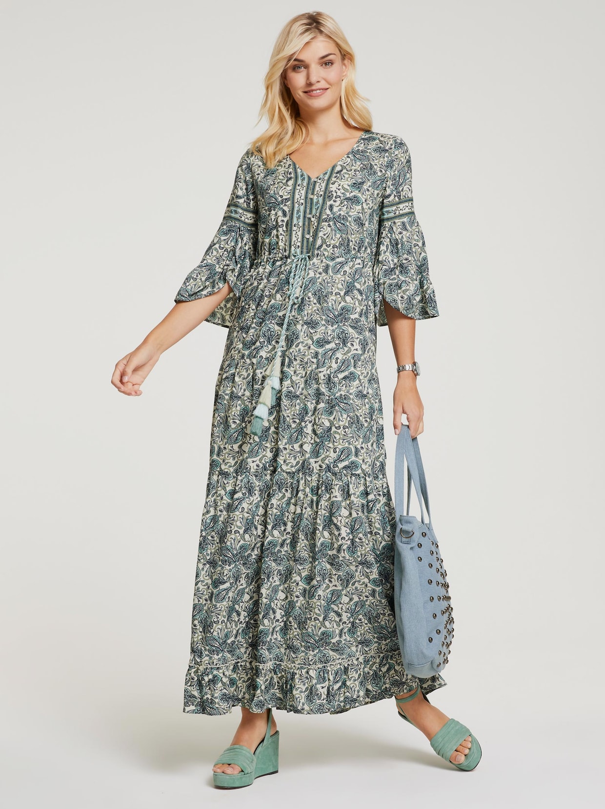Linea Tesini Druck-Kleid - schilfgrün
