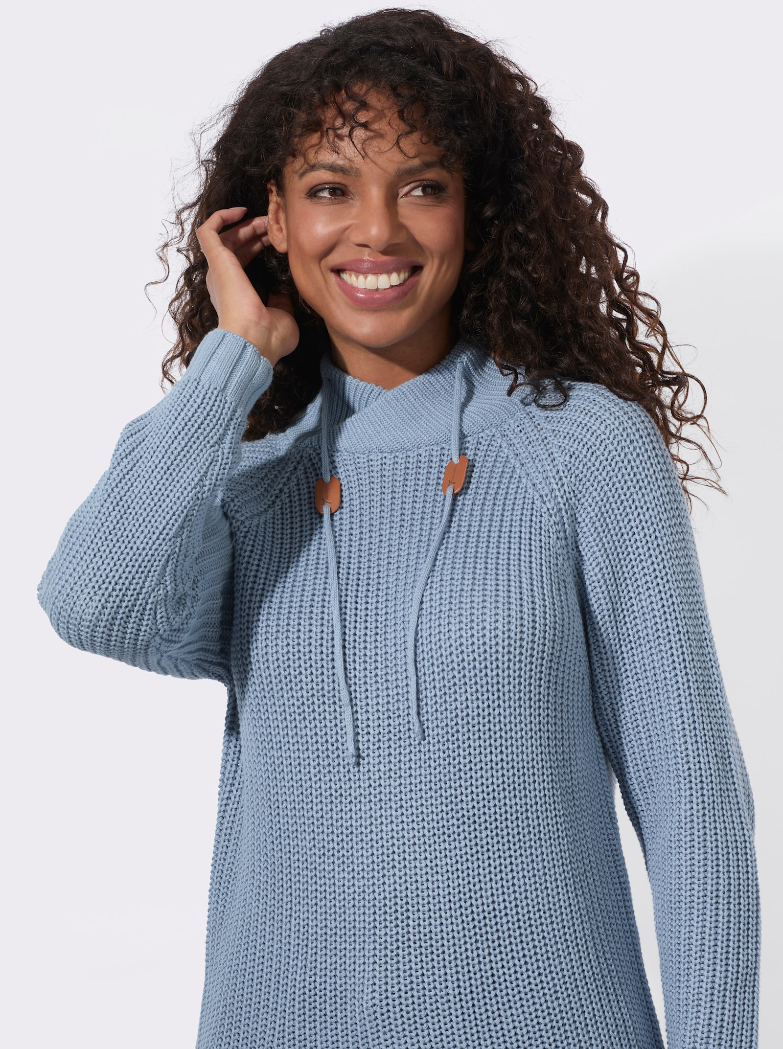 Longpullover mit Rippabschlüssen - bleu