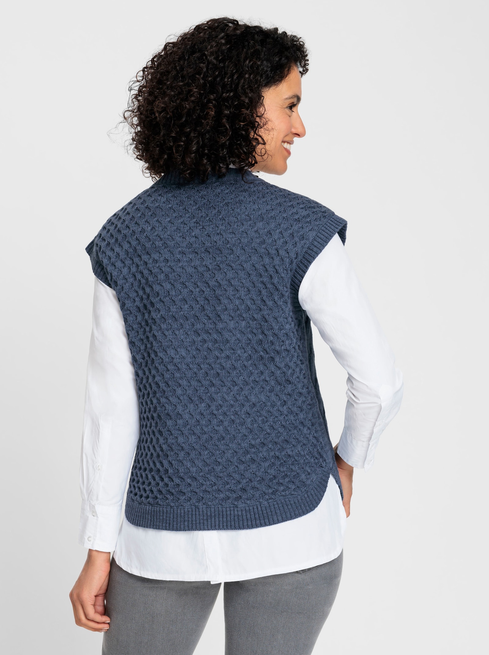 Pullunder mit Rauten- und Zopfmuster - rauchblau