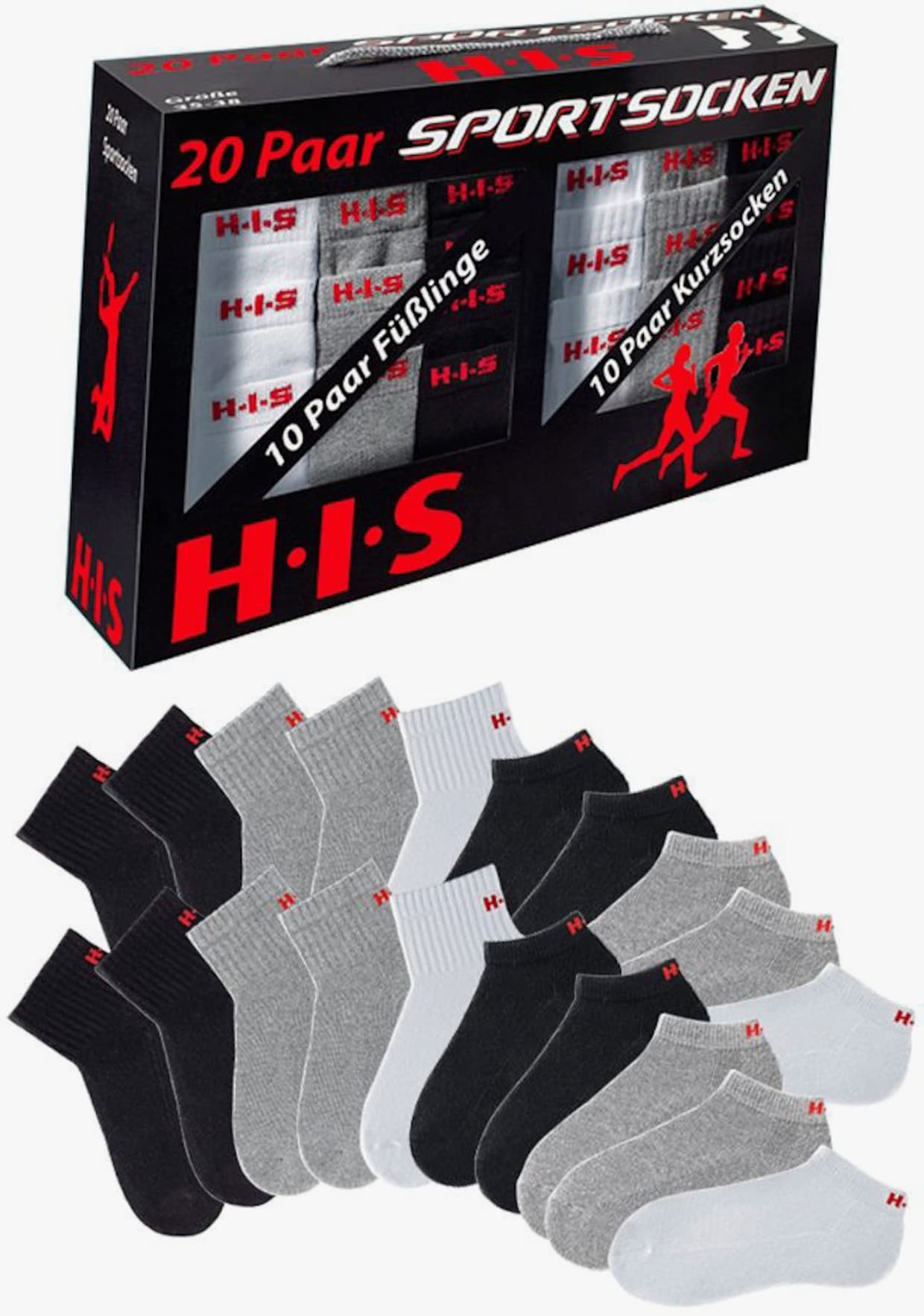 H.I.S Socquettes - blanc, gris, noir