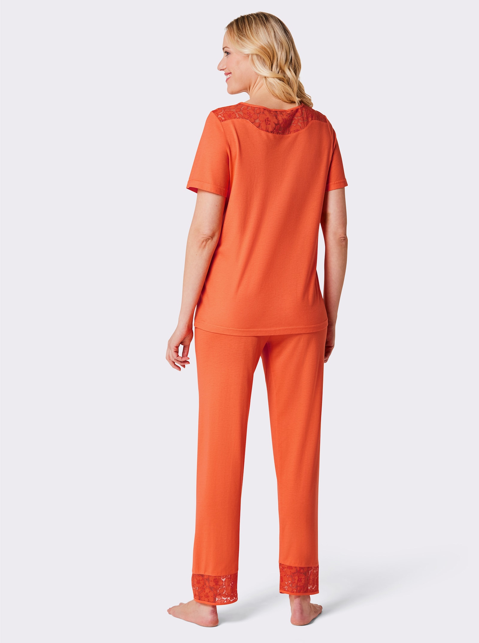 Ascafa Schlafanzug mit Ausbrenner-Spitze - orange