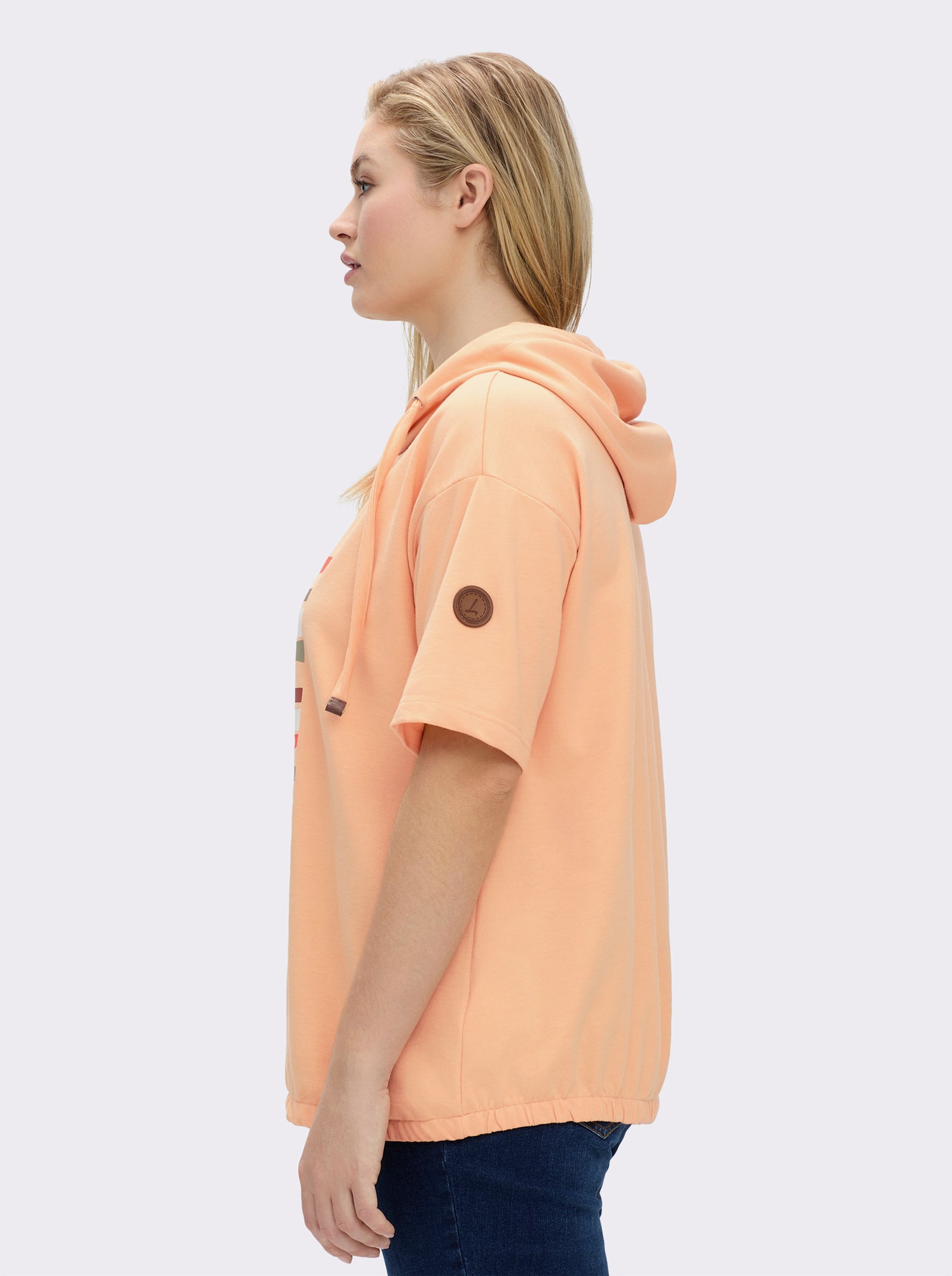 Kapuzensweatshirt mit elastischem Saum - apricot-ecru-bedruckt
