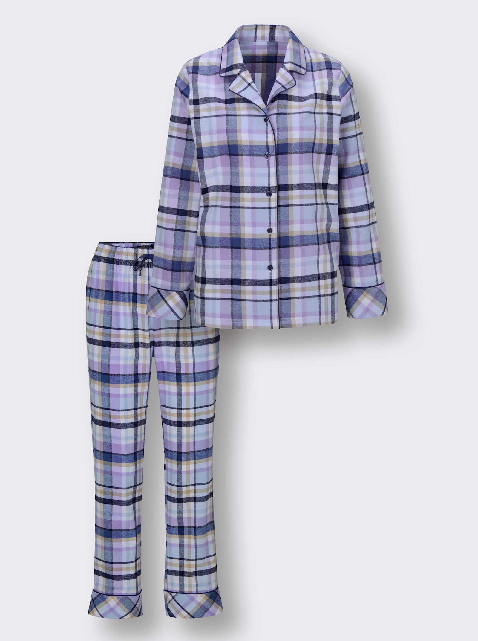 wäschepur Schlafanzug mit Webkaro - ecru-eisblau-kariert