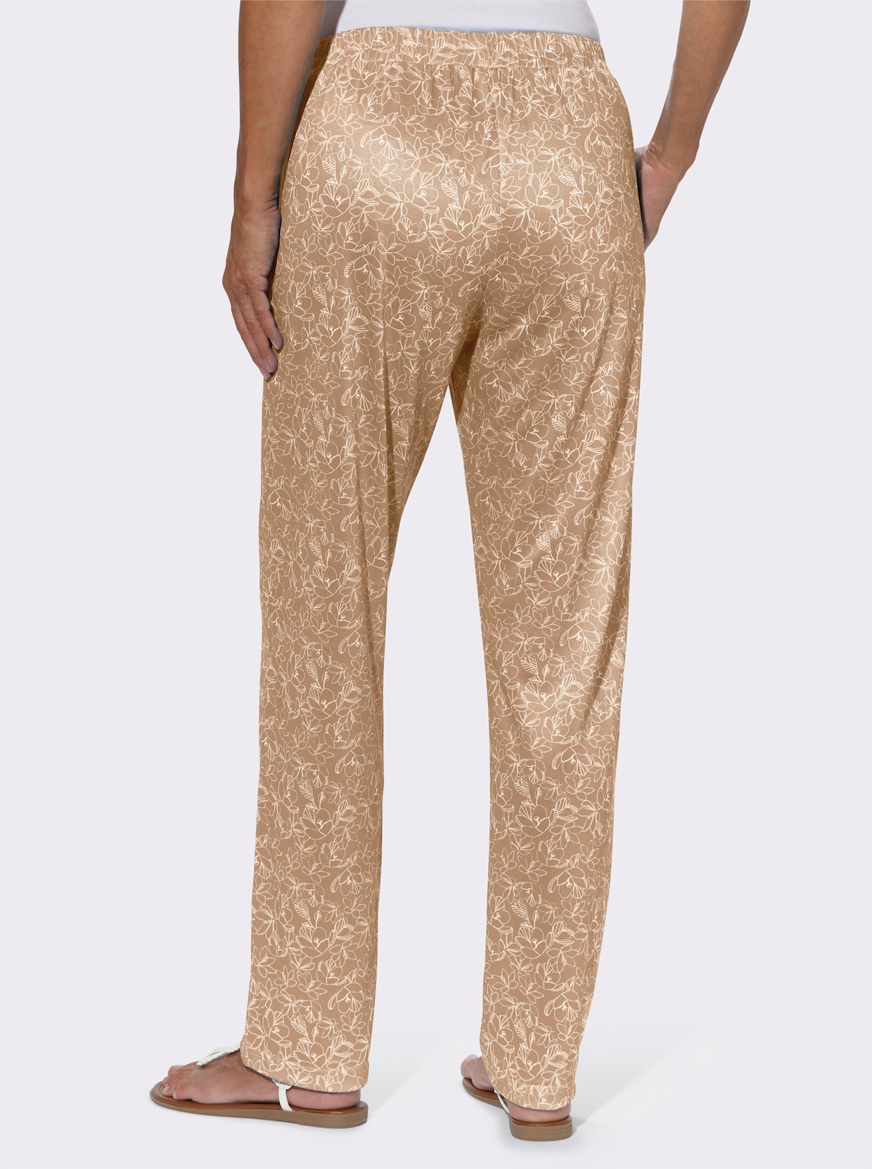Jersey pantalon - camel/ecru bedrukt