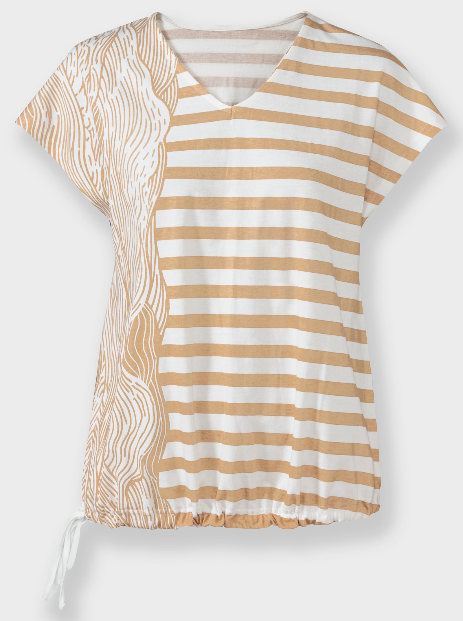 Shirt mit Tunnelzug im Saum - camel-ecru-bedruckt