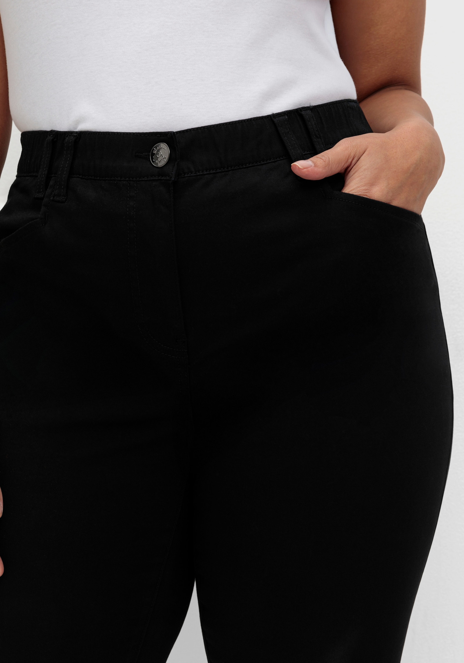 sheego 7/8-Hose mit Gummibund, schmale Beinform - schwarz