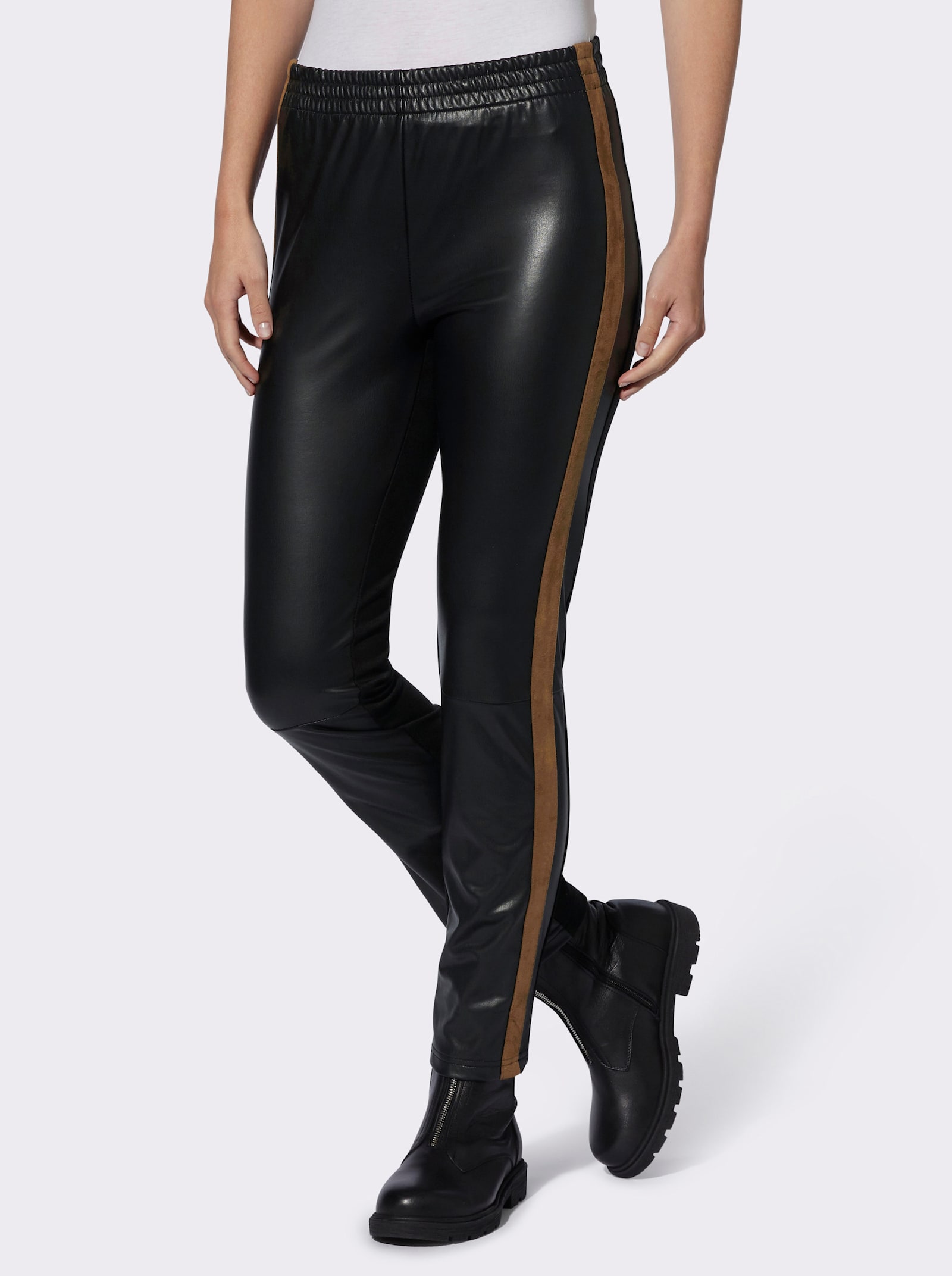 heine Byxa i skinnimitation med trikåbakstycke - svart