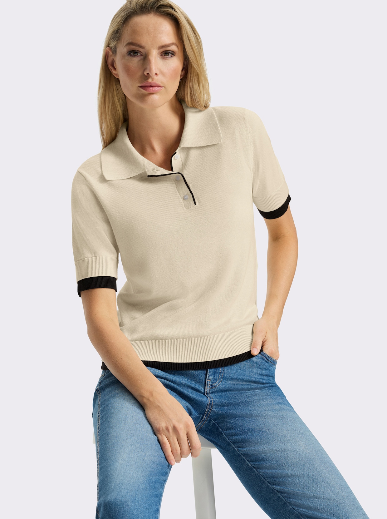 heine Pull polo - couleur ivoire-noir
