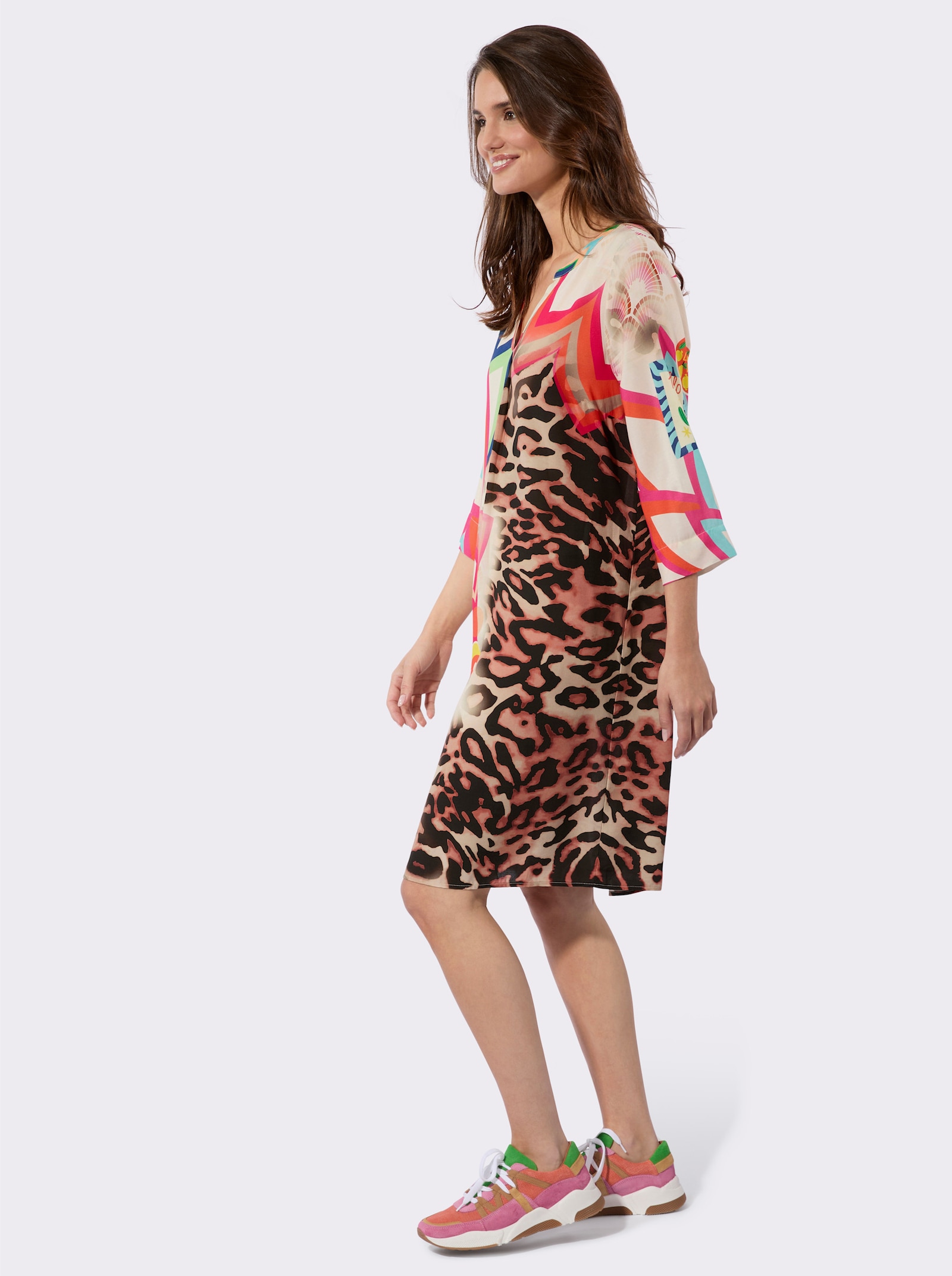 Tunikakleid im Muster-Mix - champagner-orange-bedruckt