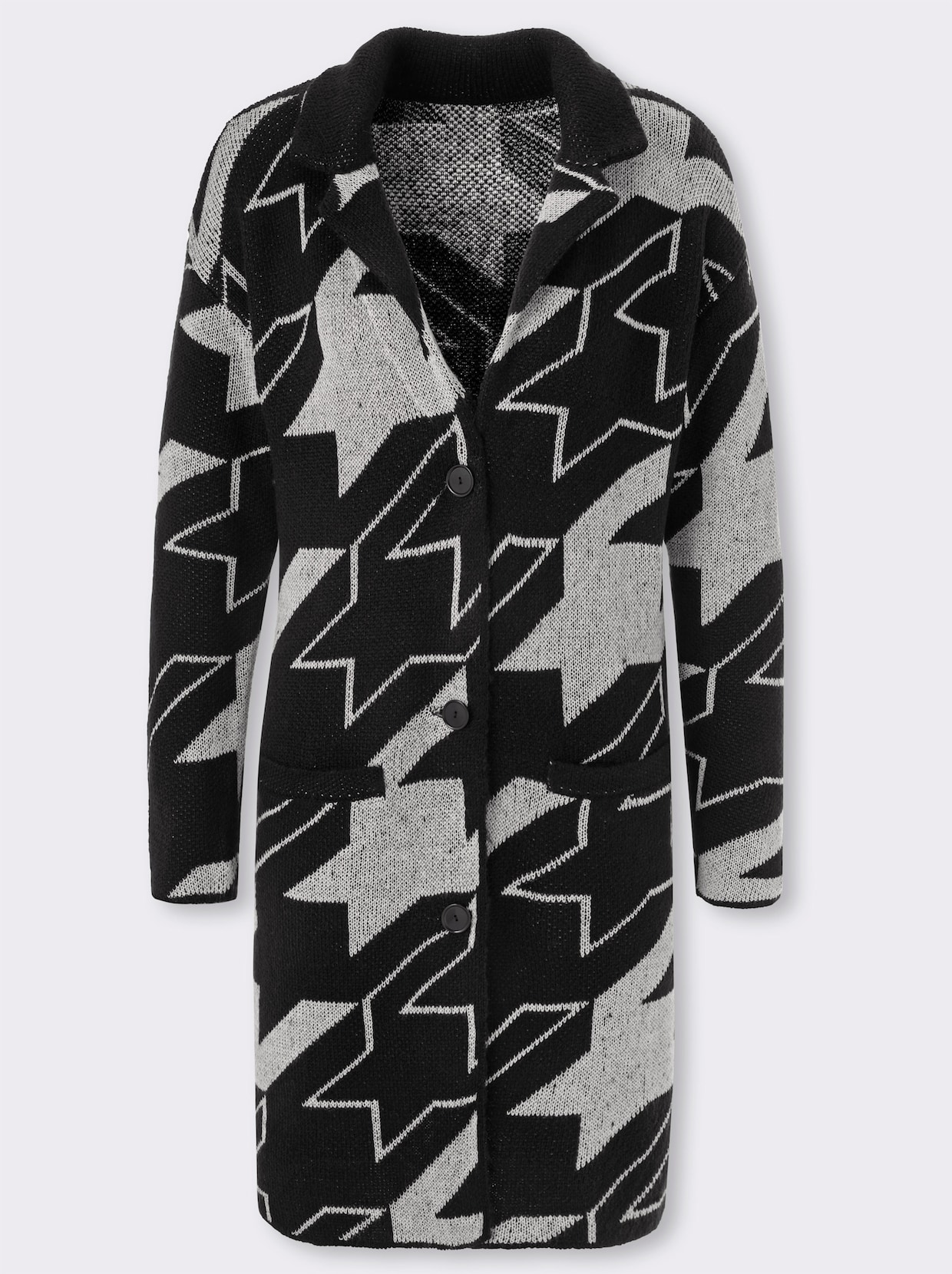 Strickmantel - schwarz-ecru-gemustert