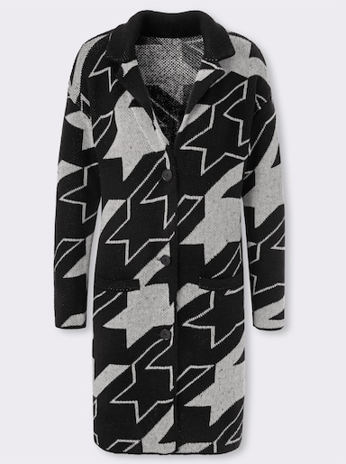 Strickmantel - schwarz-ecru-gemustert