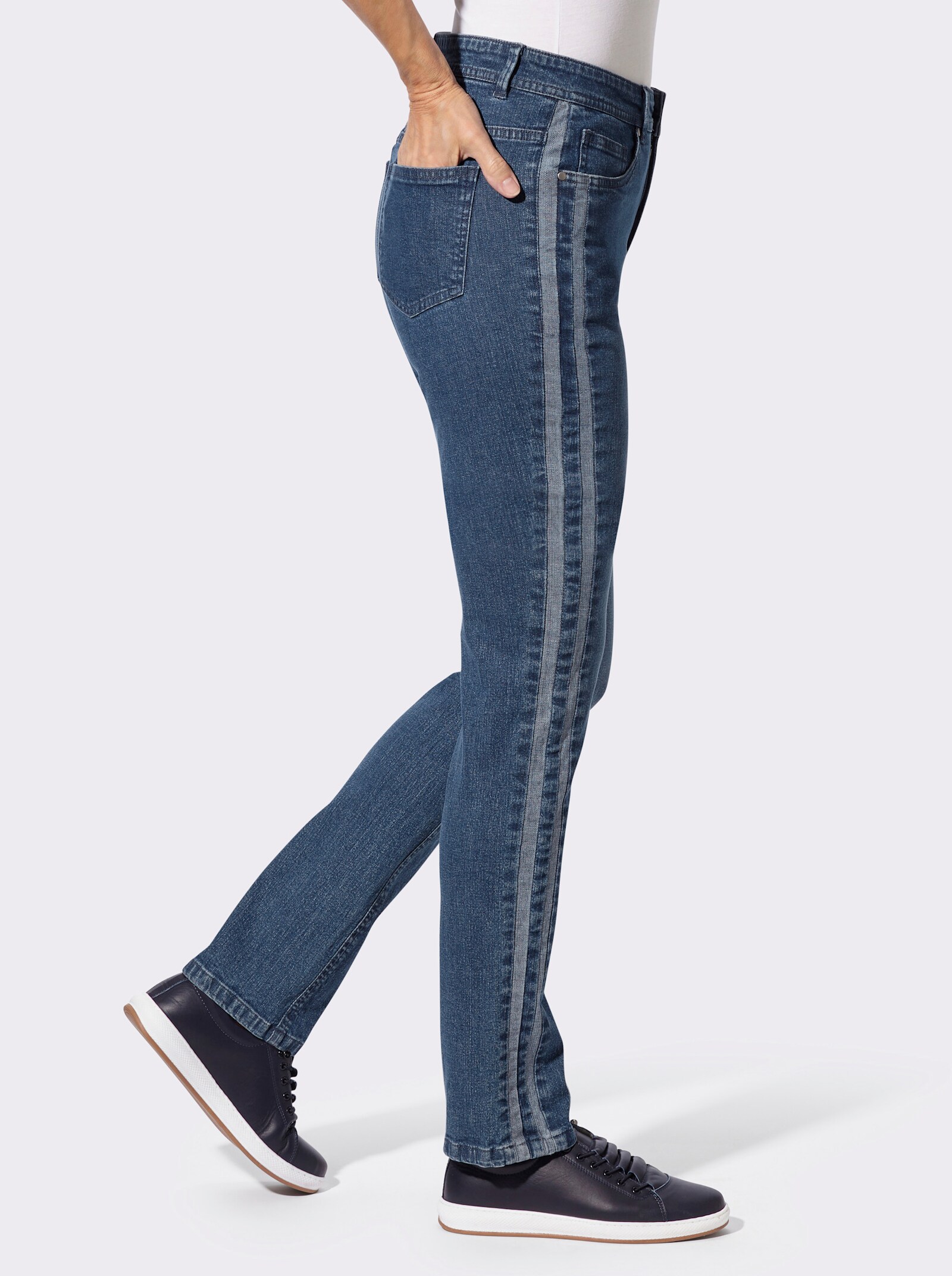 Gerade Jeans mit seitlichen Kontraststreifen - blue-stone-washed